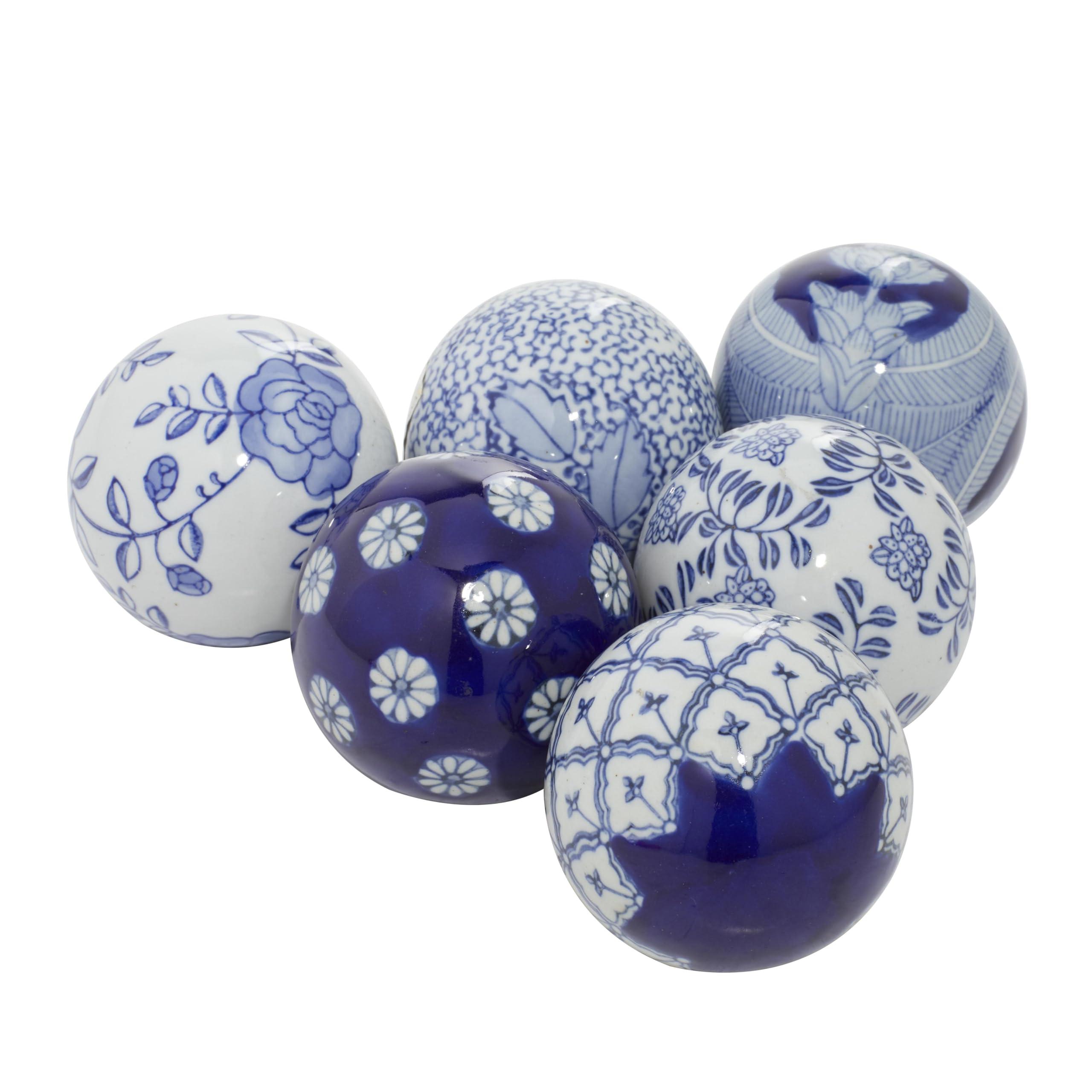 Deco 79 Glam Ceramic Orbs & Vase Filler with Assorted Patterns, Set of 6 3"D, Blue - Image 5