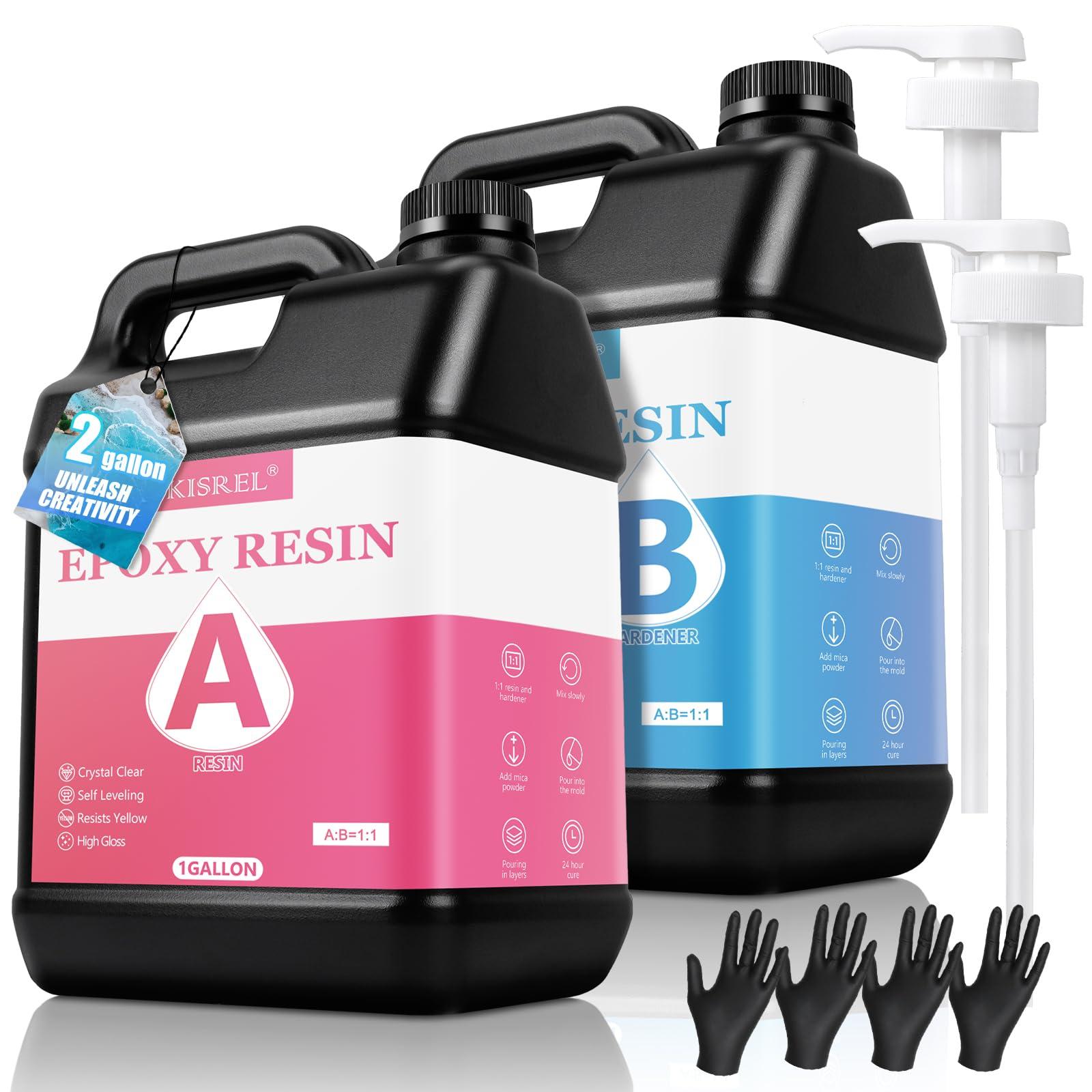 KISREL Epoxy Resin 2Gallon - Crystal Clear Epoxy Resin Kit - No Yellowing No Bubble Art Resin Casting Resin for Art Crafts, Jewelry Making, Wood & Resin Molds(1 Gallon x 2)