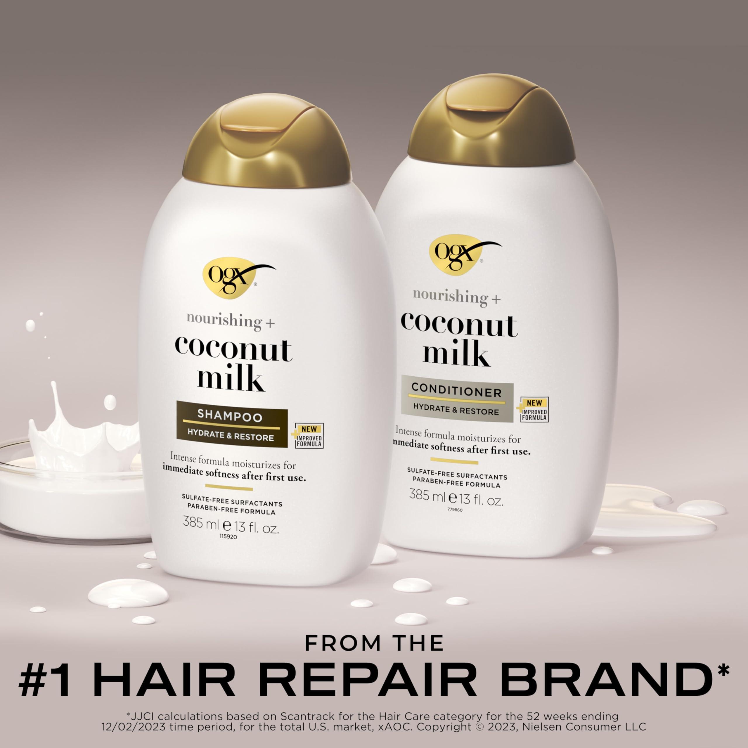 OGX Nourishing + Coconut Milk Shampoo & Conditioner Set, Hydrating & Restoring, Moisturizes for Soft Hair After the First Use, Sulfate-Free Surfactants, 2 Items, 2 x 13 fl. Oz - Image 2