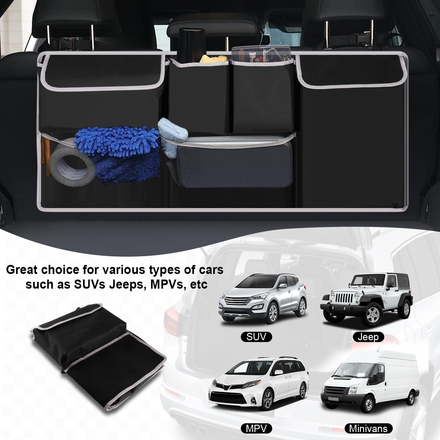 UYYE Trunk Hanging Organizer, Backseat Bag, Car Interior Accessories with 4 Pockets & 2 Mesh Pouches for Groceries, Will Provide More Storage Trunk Space for SUV, Jeep, MPVs - Image 7