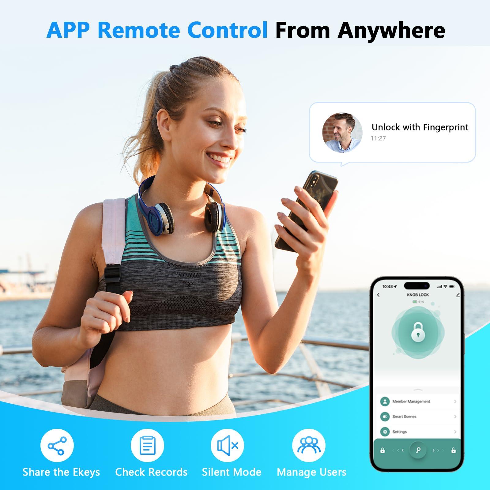 Fingerprint Door Lock, Smart Door knob, Biometric Door Lock, Bedroom Door knob with Code and App, Keypad Keyless Entry with Handle for Home Hotel Office Apartment - Image 3