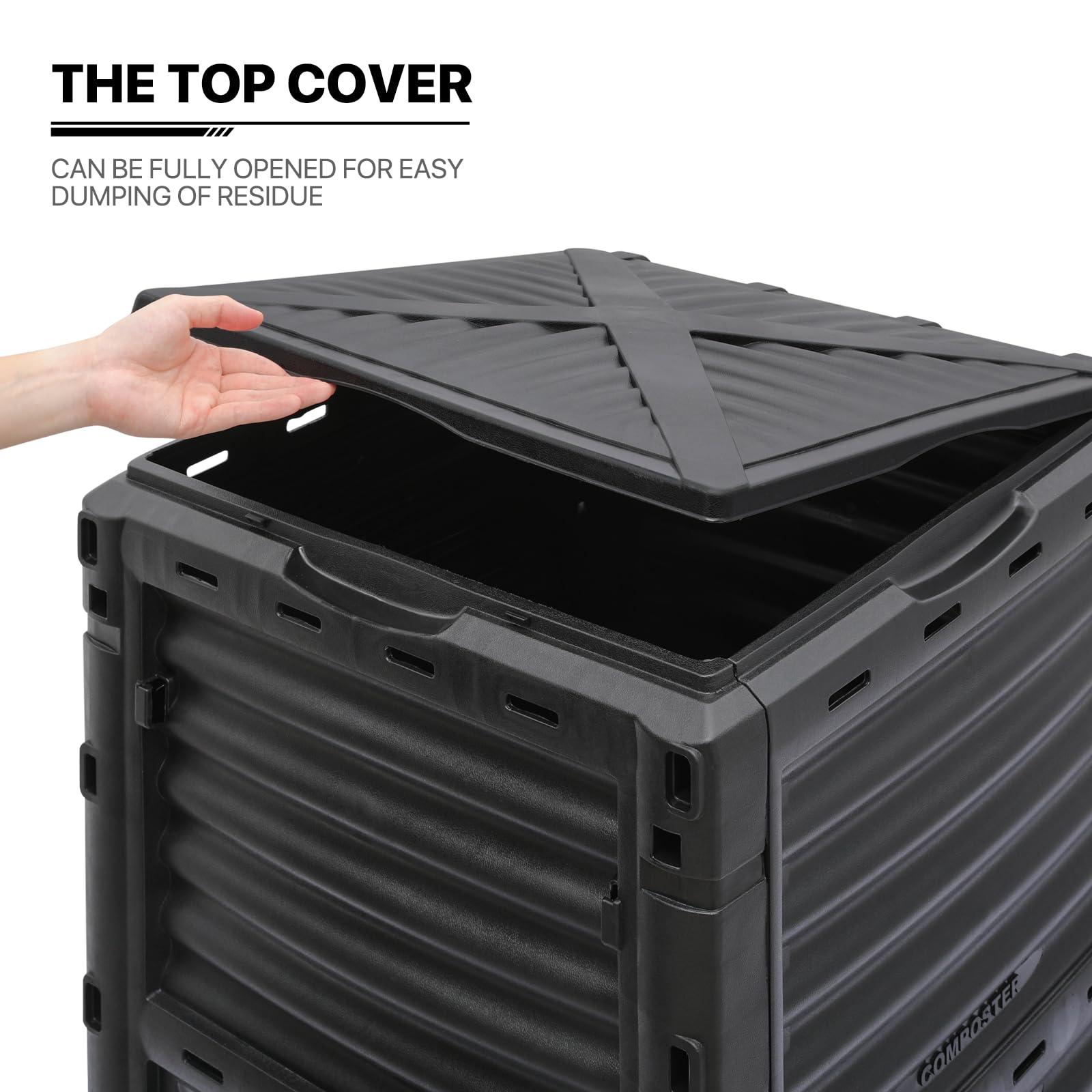 MoNiBloom 80 Gallon Large Compost Bin, BPA Free Outdoor Composting Tumblers for Garden Patio, All-Season Fast Working Rotating Chamber Composters for Garden Patio w/Sliding Door - Image 10