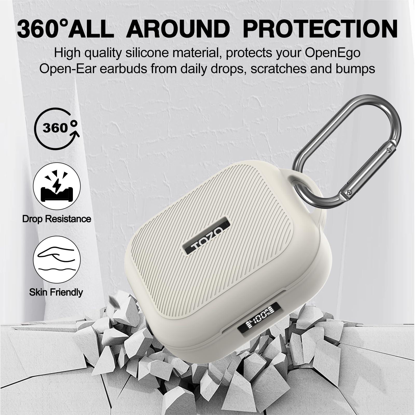 PUCGUE for TOZO OpenEgo True Wireless Open-Ear Headphones Case Cover, Silicone Case for TOZO OpenEgo Earbuds, Full-Body Anti-Scratch Protective Skin Cover for TOZO OpenEgo with Carabiner (Off White) - Image 4