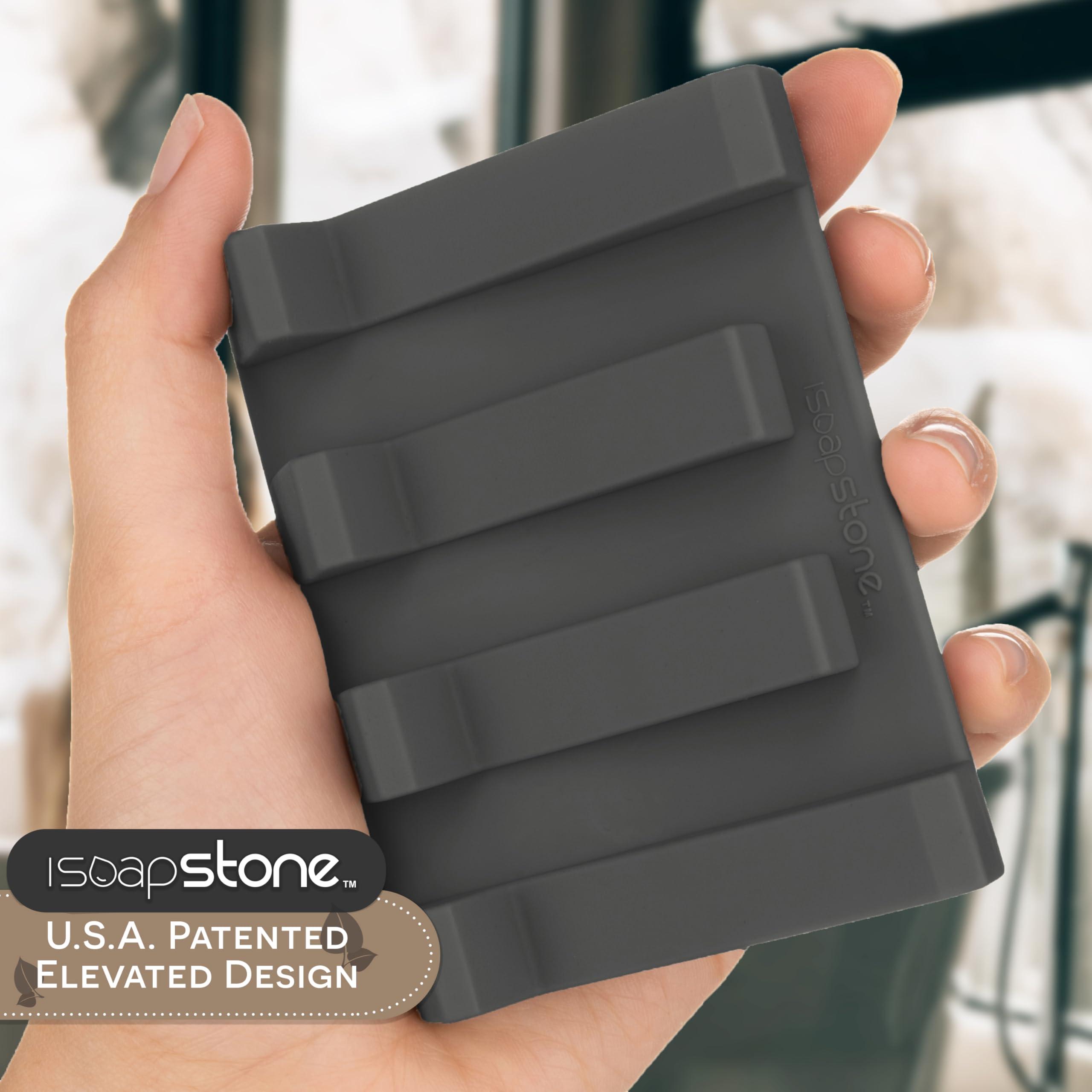 iSoapStone Silicone Soap Dish (USA Patented) Self Draining Bar Soap Holder for Shower Bathroom Sink, Drying Soap Dish Tray Kitchen Sponge Holder Easy Cleaning Soap Saver Mat (Dark Grey, 2) - Image 3