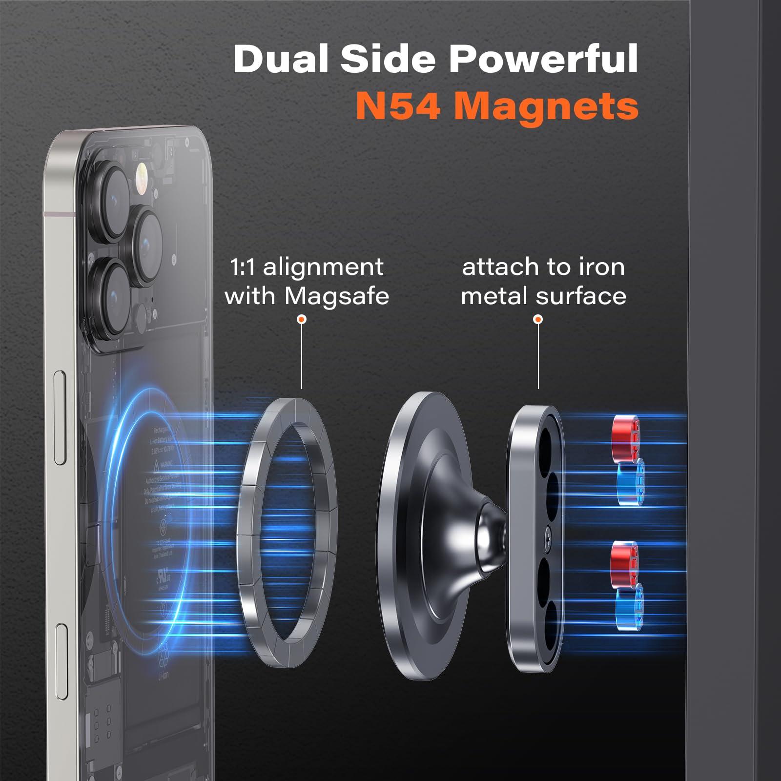 A2C All-Metal Gym Magnetic Phone Holder for MagSafe,High-End Workout Essentials Gift for Men Women,[Dual Magnet] Portable Phone Mount Gym Accessories Compatible with iPhone 16 15 14 13 12 (Gray) - Image 3