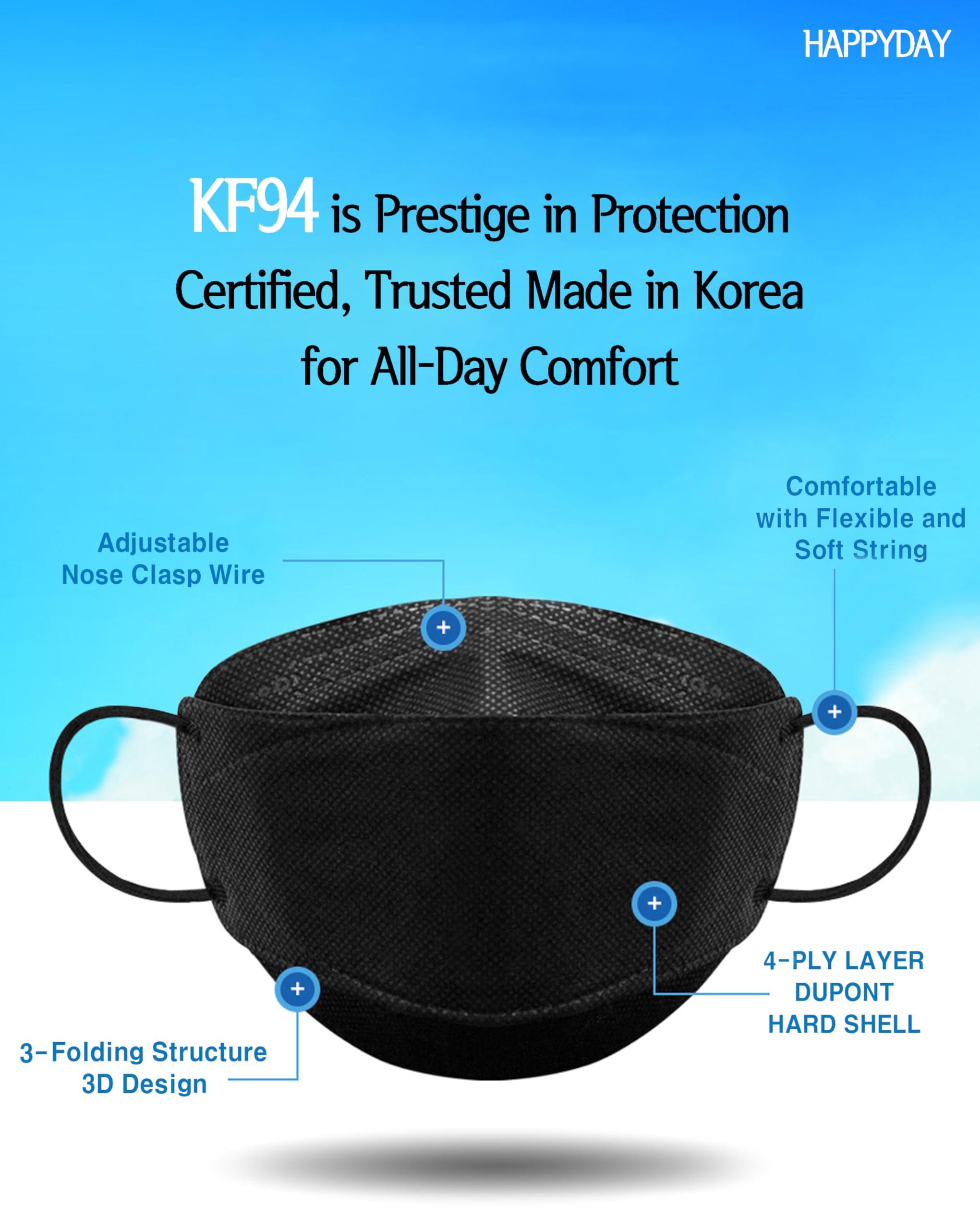 HAPPYDAY , 25 Packs, Made in KOREA Premium KF94 Micro Dust Protection Individually Packaged Black Face Mask Large - Image 4