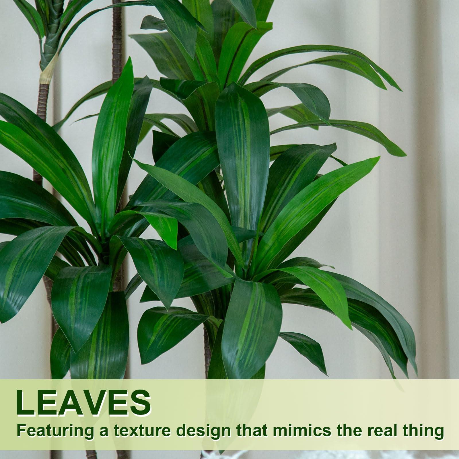 VIVATREES 6FT Tall Faux Dracaena Tree with White Tall Planter, Artificial Plants with Natural Wood Trunk and Lifelike Leaves for Home Office Decor, Green - Image 6