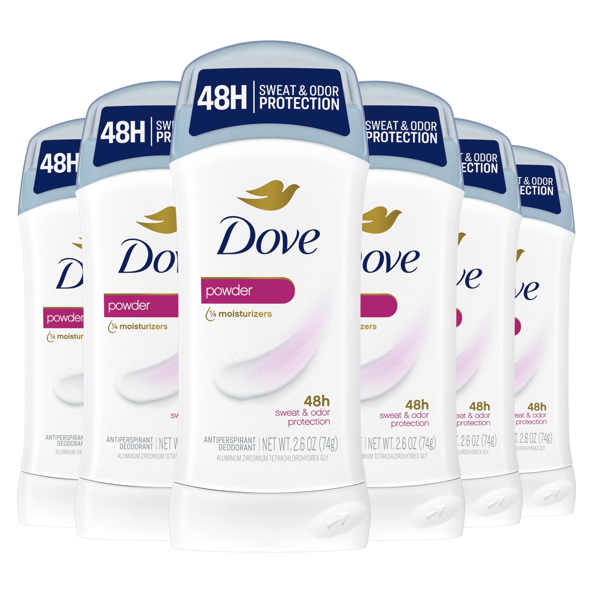 Dove Invisible Solid Antiperspirant Deodorant Stick for Women, Powder, For All Day Underarm Sweat & Odor Protection 2.6 oz, 6 Count
