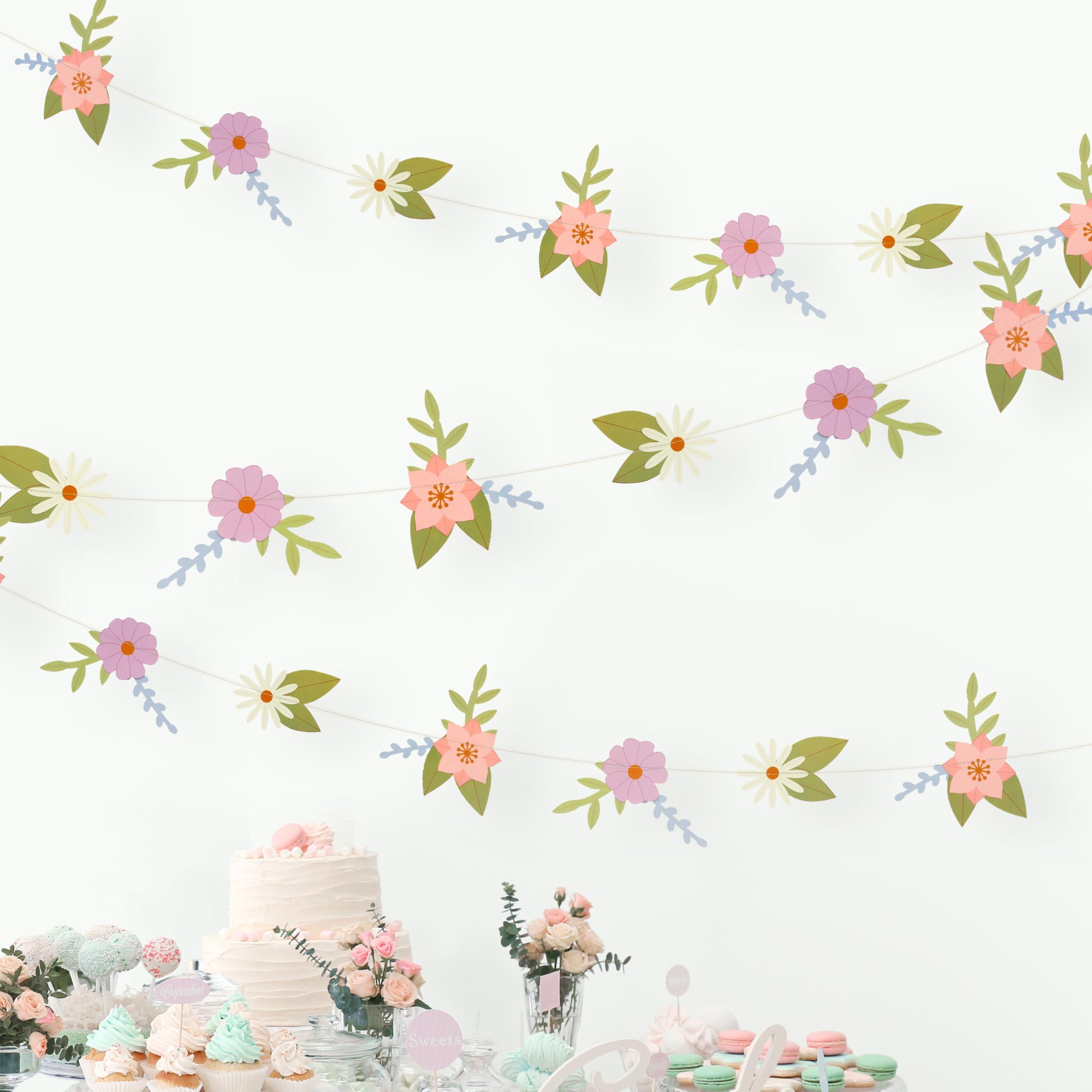 Cheerland Flower Birthday Decoration Wildflower Fairy Garland Flower Paper Floral Banner for Spring Party Woodland Baby Shower Tea Party Banner for Enchanted Garden Wedding Nursery Decor Supplies