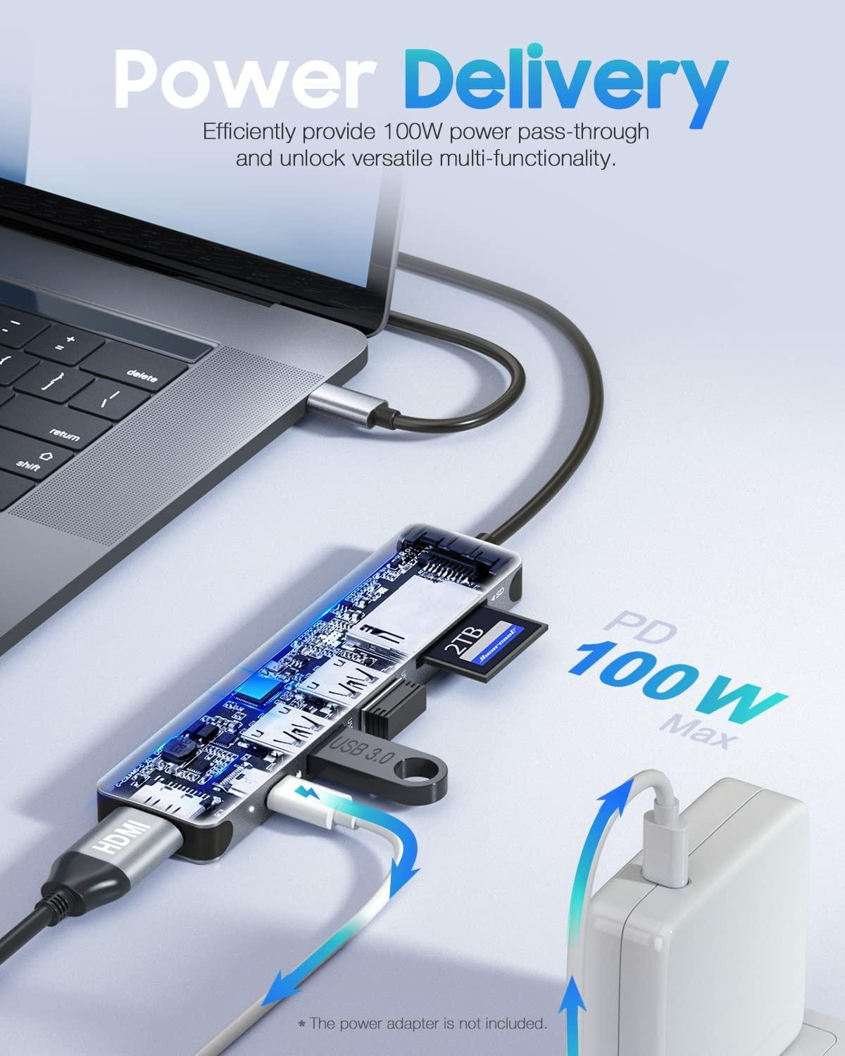Hiearcool USB C Hub, USB-C Multi-Port Adapter for MacBook Pro, 7IN1 USBC to HDMI Hub Dongle Compatible for Laptops and Other Type C Devices (4K HDMI USB3.0 SD/TF Card Reader 100W PD) - Image 3