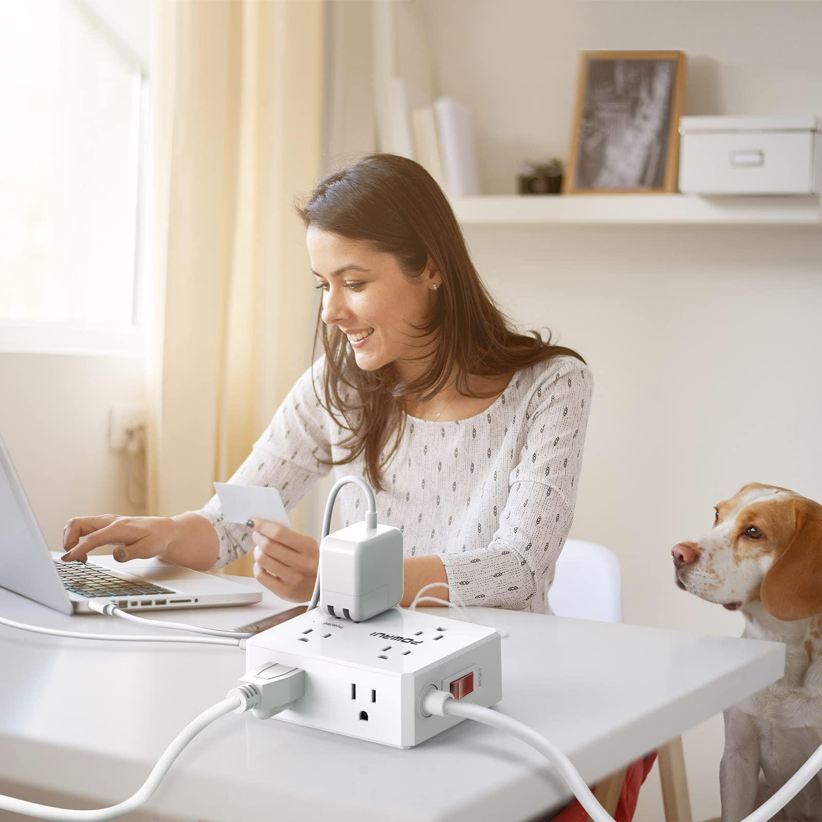 Surge Protector Power Strip - 6 Ft Flat Plug Extension Cord with 8 Widely Outlets and 4 USB Ports(1 USB C), 3 Side Outlet Extender for Home Office, White, ETL Listed - Image 3