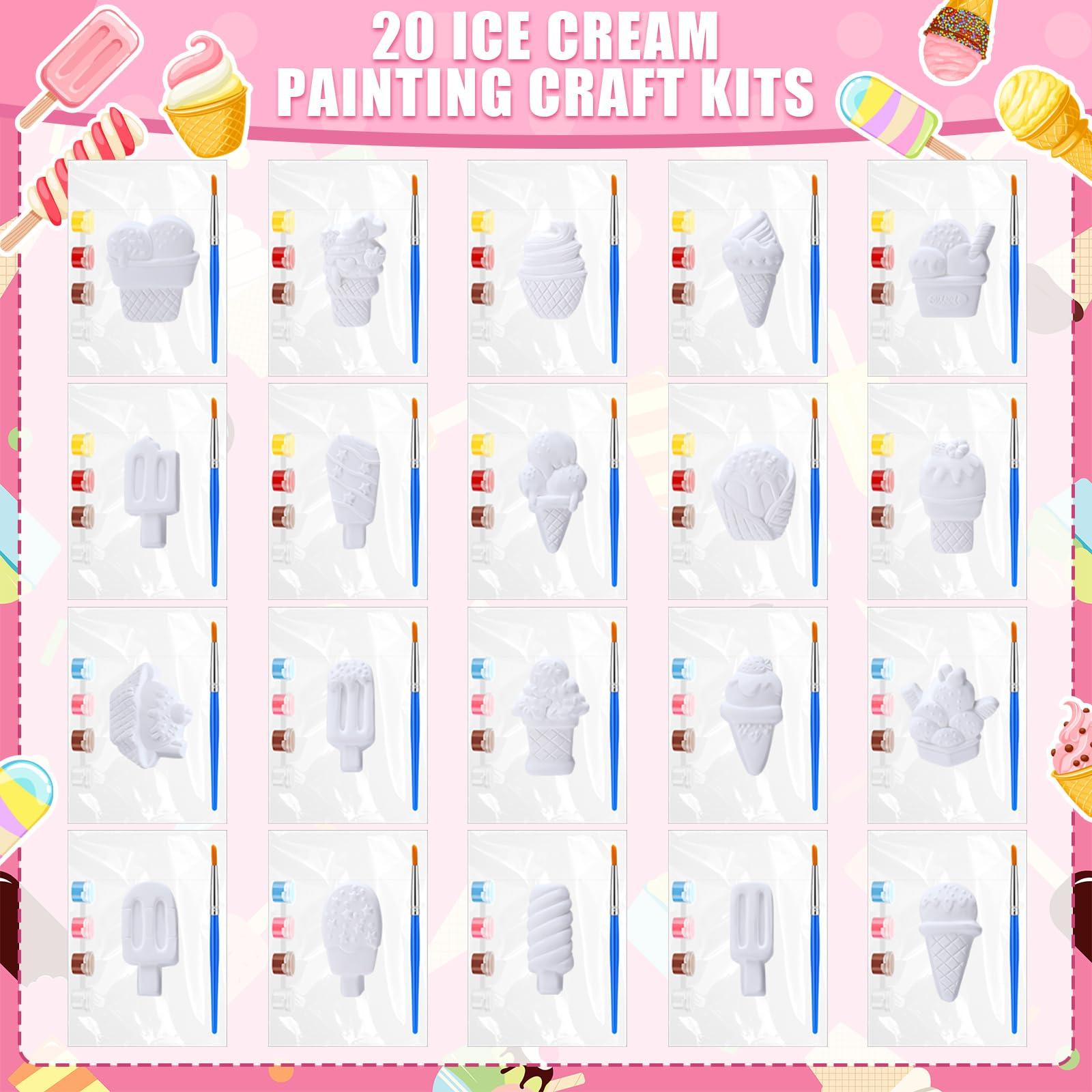 JellyArch 20 Set Ice Cream DIY Painting Kit Ceramic to Paint Your Own Ice Cream Statues Unpainted Plaster Figurines Brushes Acrylic Paints Bags Party Favor for Adults - Image 2
