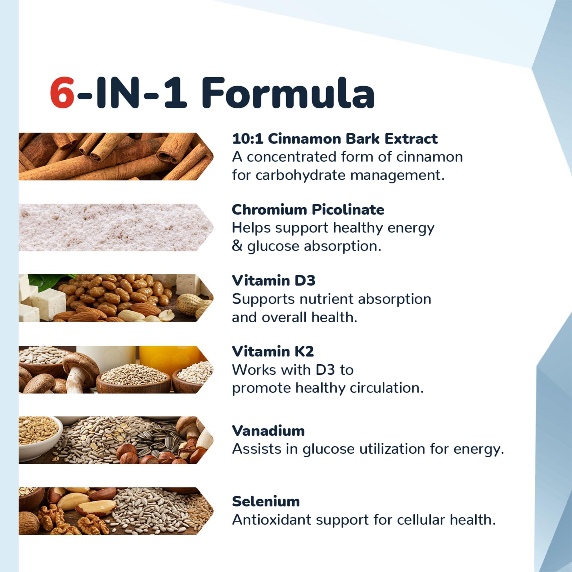 CinnaChroma Capsules - Cinnamon Supplements with 10:1 Extract, Chromium, Vanadium, Selenium, Vitamin D3 & K2 - Natural Sugar Blocker - 30 Capsules, 1 Month Supply - Image 6