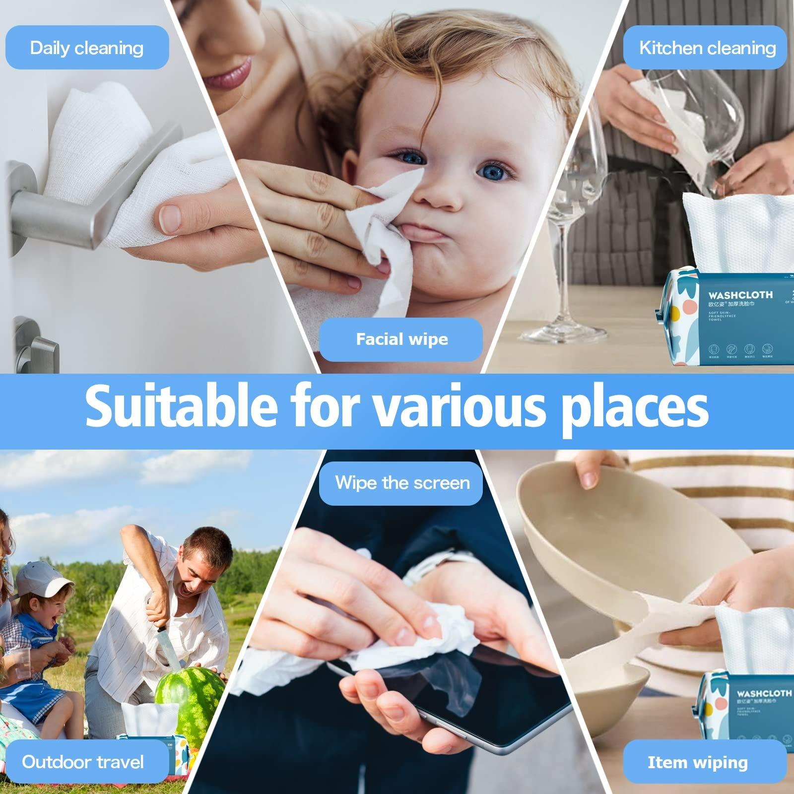 100 Count Disposable Face Towel,Thickening Ultra Soft Washcloths,Facial Cotton Tissue,Lint-free cotton dry wipes Multi-Purpose for Skin Care,Make-up Wipes,Face Wipes and Facial Cleansing - Image 7
