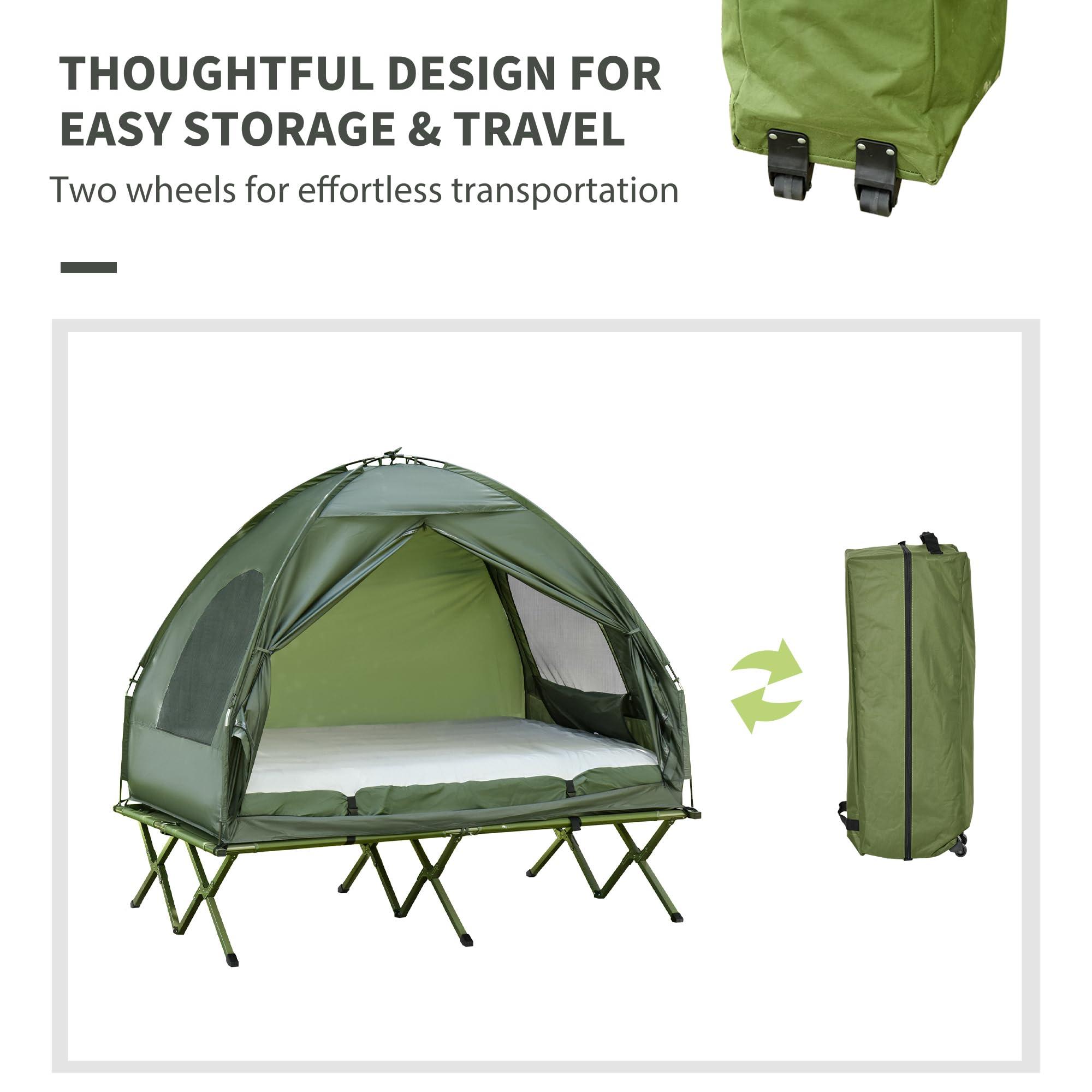 Outsunny 2-Person Tent Cot, 4-in-1 Folding Tent Combo with Air Mattress, Foot Pump, Carry Bag, Off Ground Travel Cot for Camping, Hiking, Backpacking - Image 4