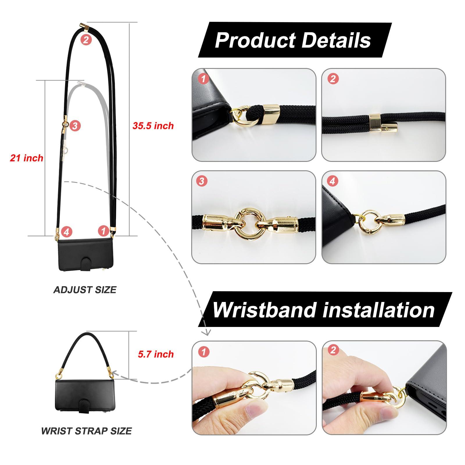 EEIFO for iPhone 16 Pro(6.3 inches) Detachable Wallet Case with Crossbody.Multi-Function 2 in 1 Magnetic Wallet Case with Card Holder.Flip Strap Zipper Phone Case with Shoulder Straps Black - Image 6