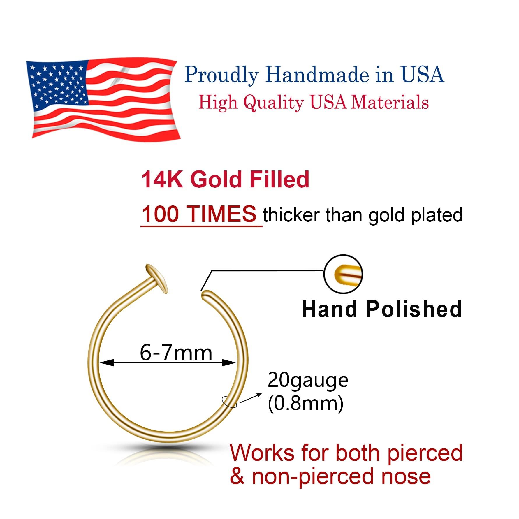 14k Gold Filled 20G Small Thin Nose Ring Hoop for Women, 6mm - 7mm Adjustable Nostril Piercing Jewelry - Image 3