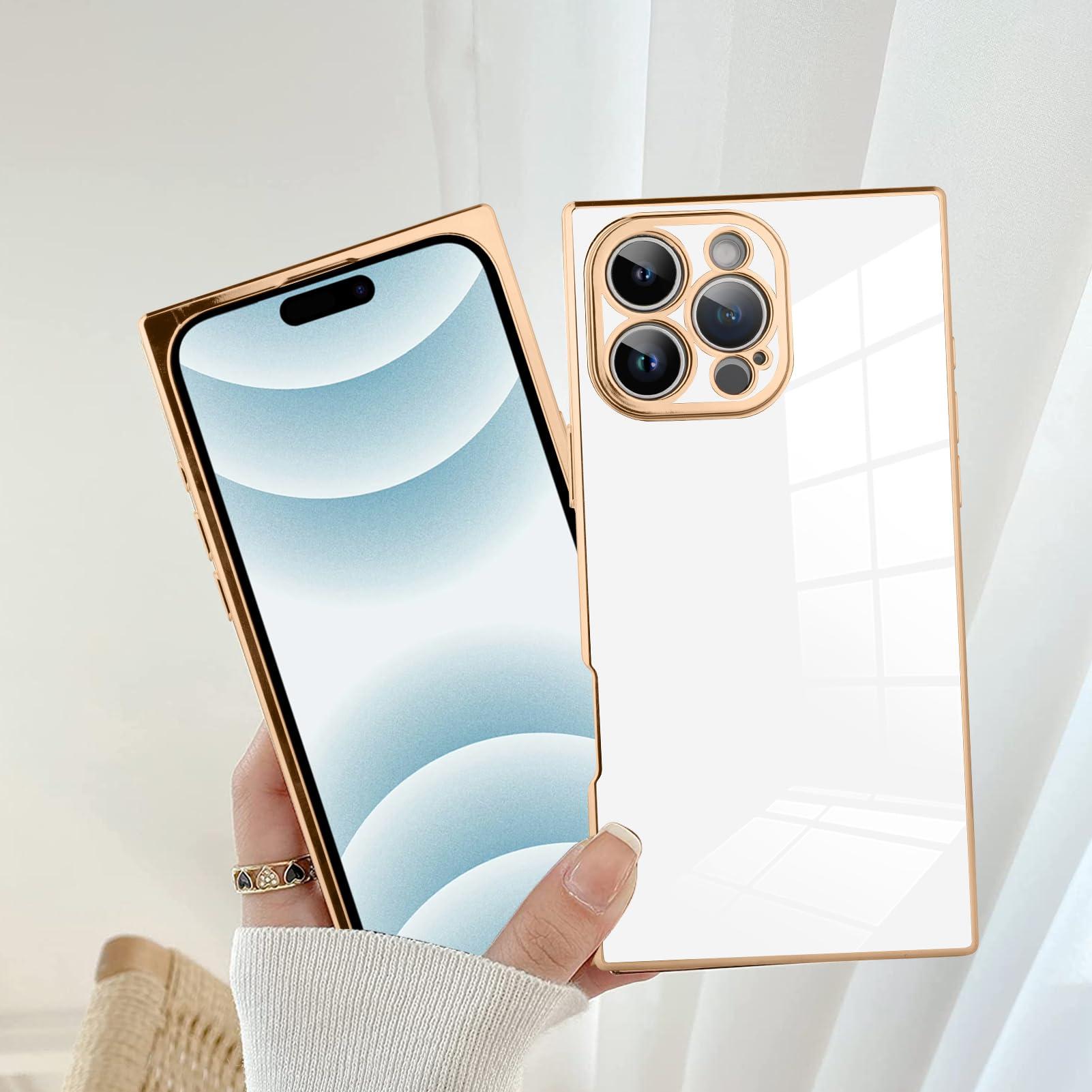 SAKUULO Case for iPhone 16 Pro Max Cute Plating Gold Case for Women Girls Soft TPU Shockproof Raised Full Camera Protection Electroplate Bumper Cover for iPhone 16 Pro Max 6.9"- White - Image 3