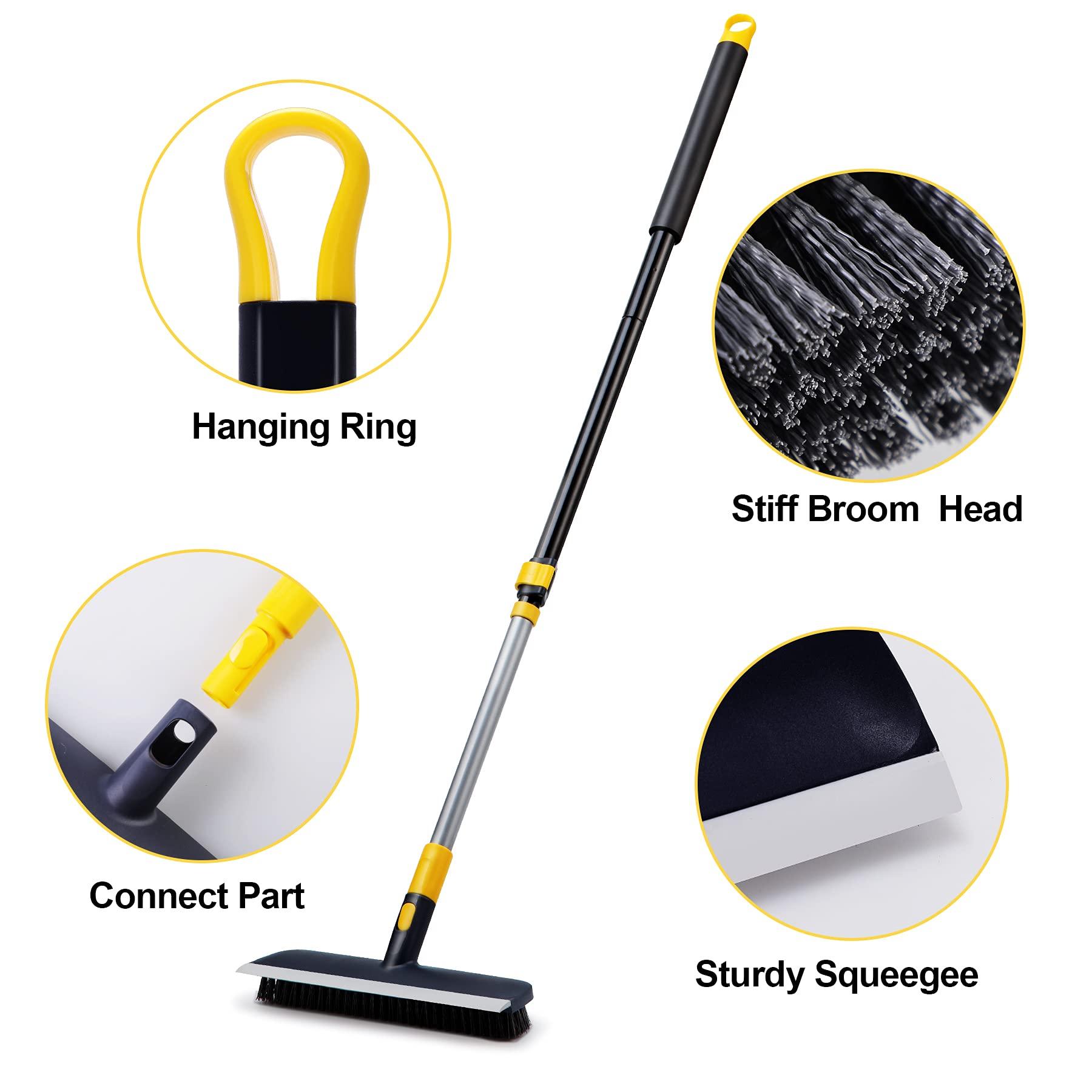 Yocada Floor Scrub Brush Telescopic Handle 2 in 1 Scrape Brush Stiff Bristle Shower Scrubber for Cleaning Patio Bathroom Garage Kitchen Wall Deck Tub Tile 55.9 inch Tall - Image 4