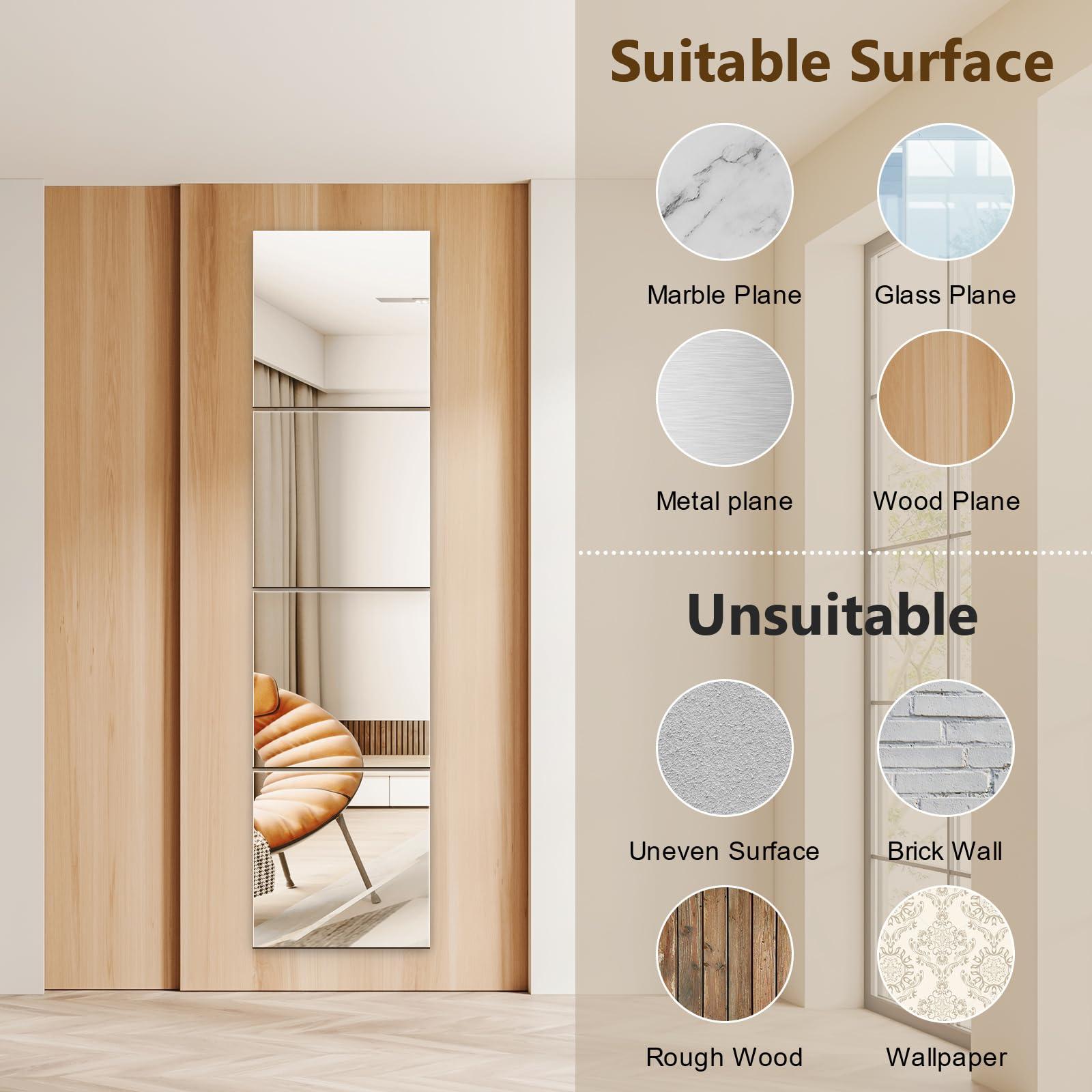 Shiftshade 4 Pack Wall Mirror Full Length, 12 x 12 Inch Acrylic Mirror Tiles, Shatterproof Flexible Plastic Mirror Sheets for Bedroom Home Gym Door - Image 3