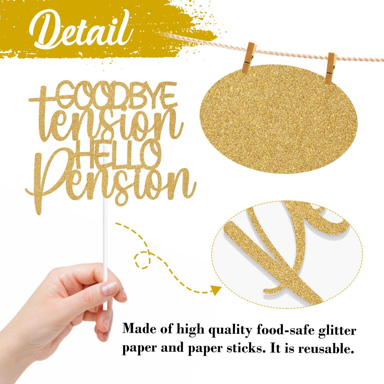 Goodbye Tension Hello Pension Cake Topper, Officially Retired/the Legend Has Retired, Glittery Retirement/Farewell Party Decorations Black - Image 4