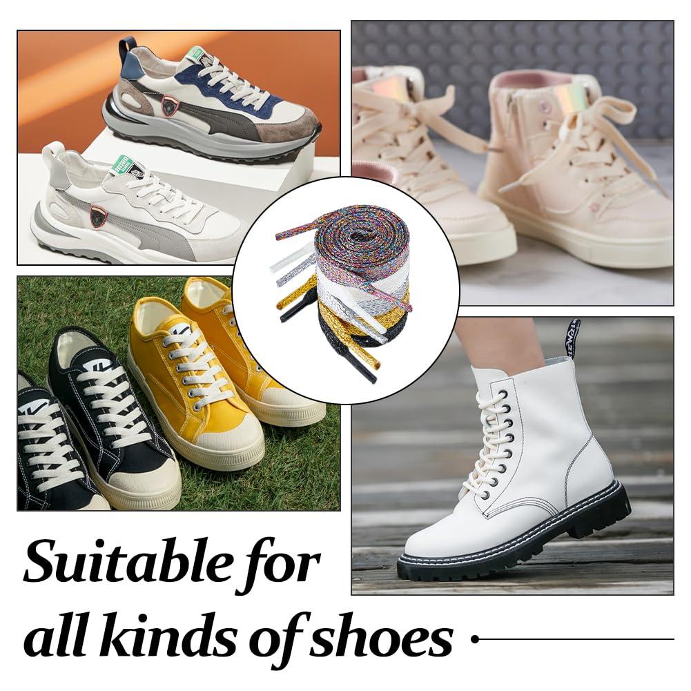 DICOSMETIC 10 Pairs Shoelaces 5 Colors Flat Sneakers Shoelace Glitter Shoe Strings Drawstring Cords for Athletic Running Sneakers - Image 7