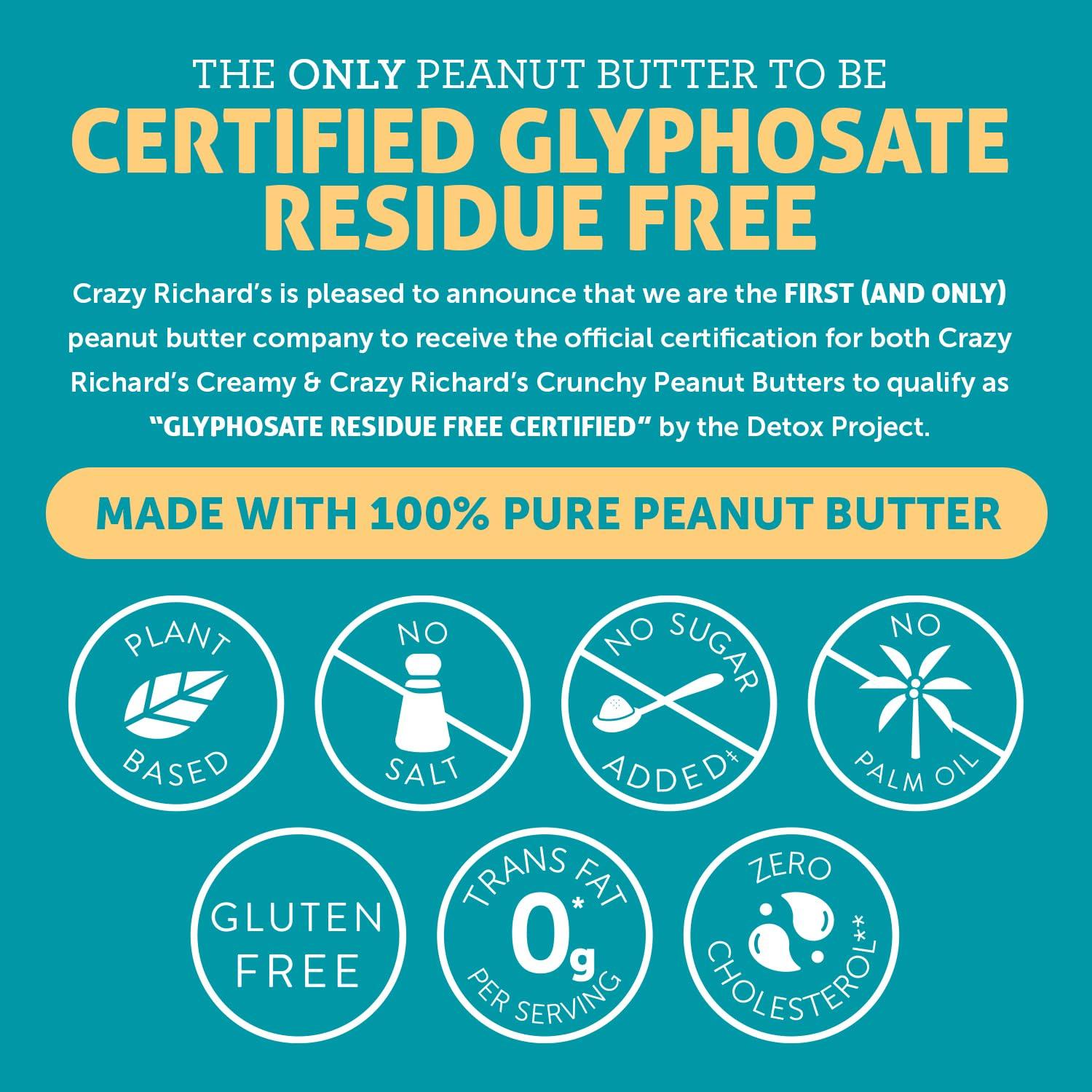 Crazy Richard's 100% All-Natural Creamy Vegan Peanut Butter with No Added Sugar and Non-GMO (16 Ounce, Pack of 4) - Image 4