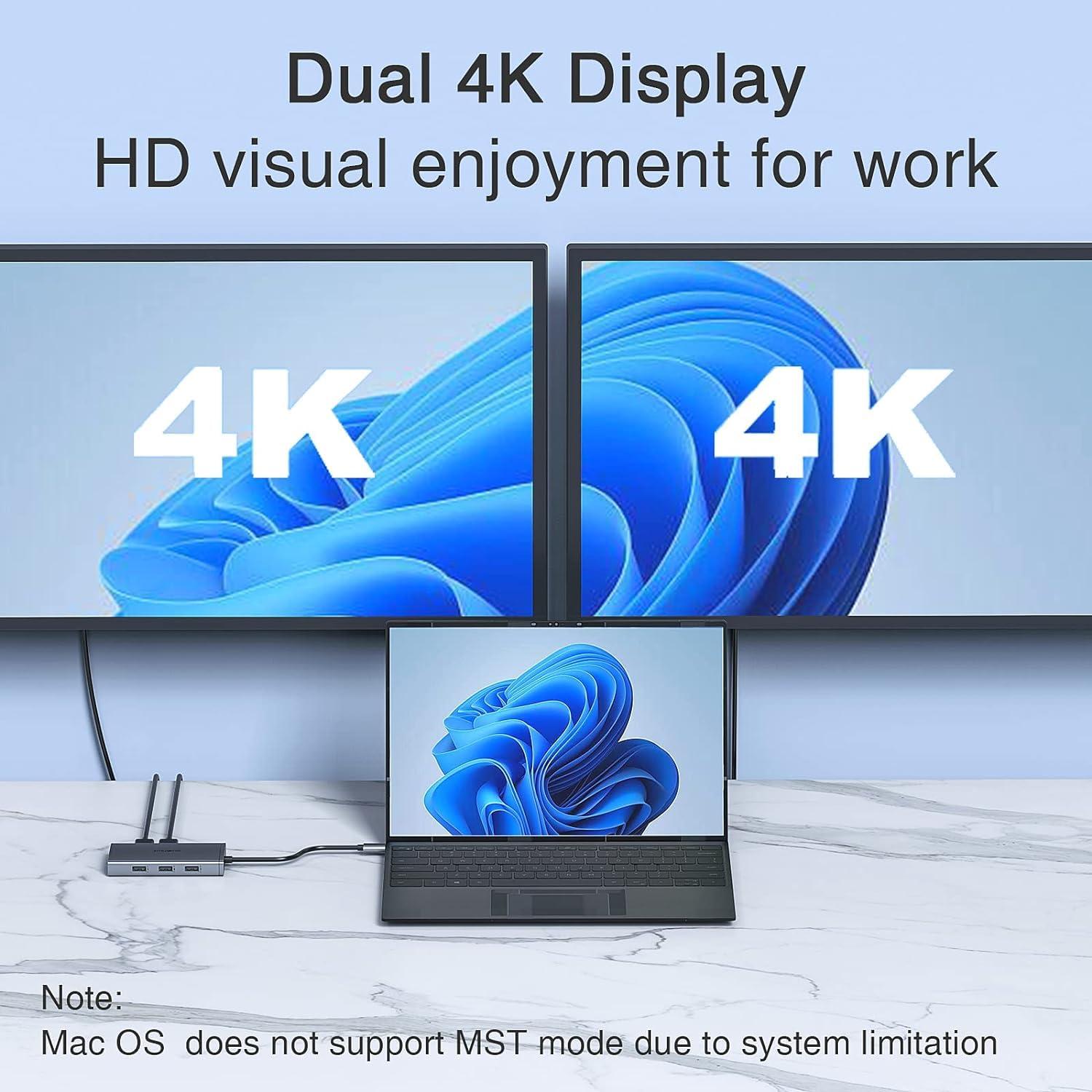USB C Docking Station Dual Monitor Adapter for Dell HP, Laptop Docking Station 3 Monitors Quad Display USB C Hub Dongle to 4K HDMI+DP+VGA,3 USB2.0,100W PD,8 in 1 Thunderbolt Dock for Lenovo,Surface - Image 3