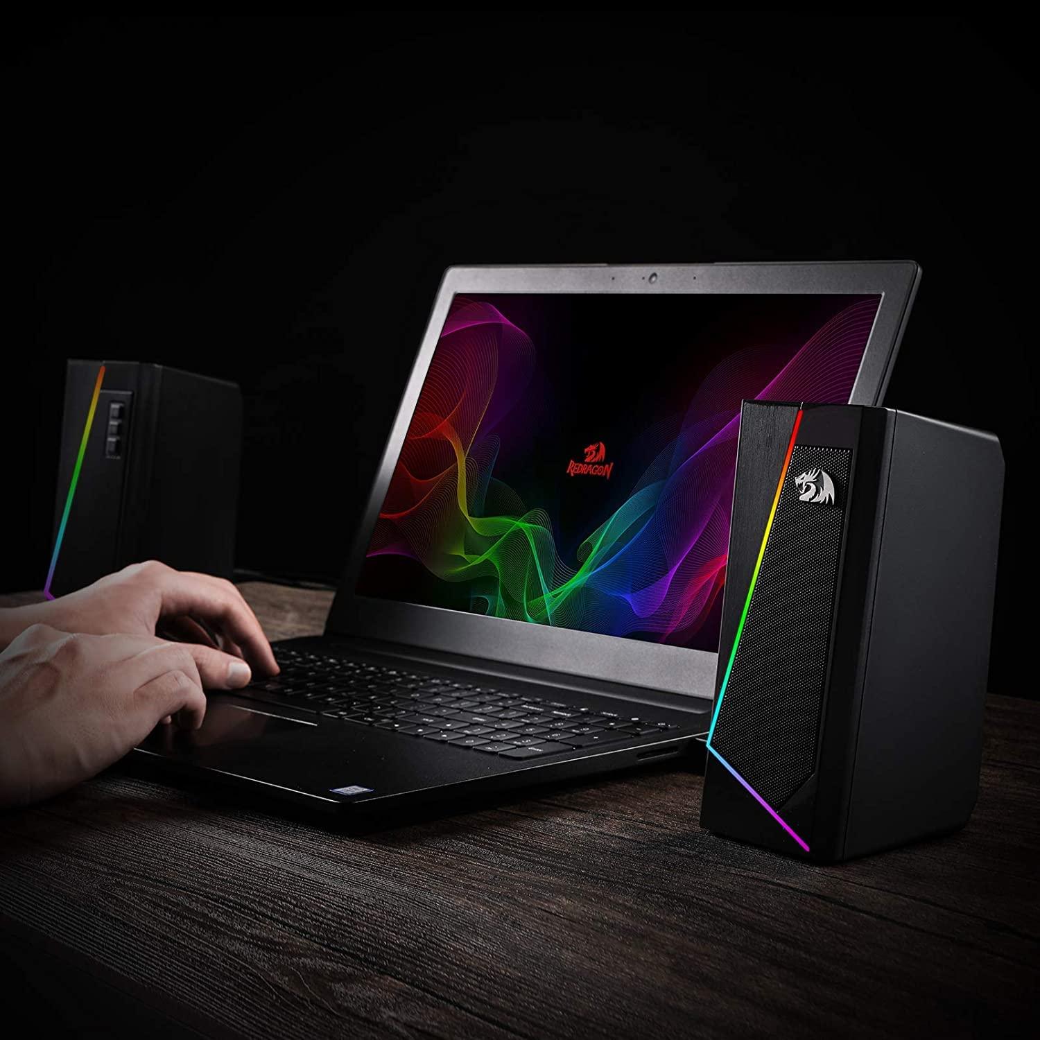 Redragon GS520 RGB Desktop Speakers, 2.0 Channel PC Computer Stereo Speaker with 6 Colorful LED Modes, Enhanced Sound and Easy-Access Volume Control, USB Powered w/ 3.5mm Cable - Image 8