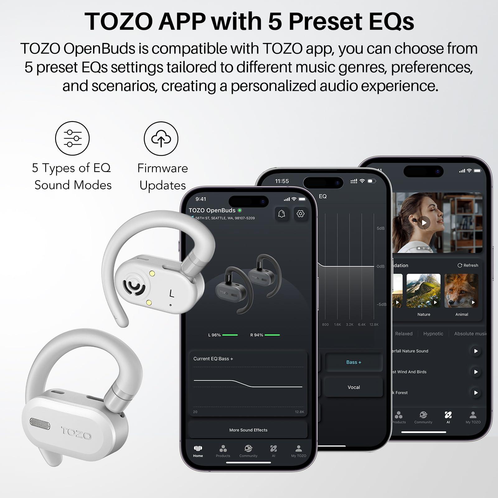 TOZO O2 True Open Ear Wireless Headphones Lightweight with Multi-Angle Adjustment, Bluetooth 5.3 Earbuds with Dual-Axis Design for Long-Lasting Comfort, Crystal-Clear Calls for Driving, White - Image 3