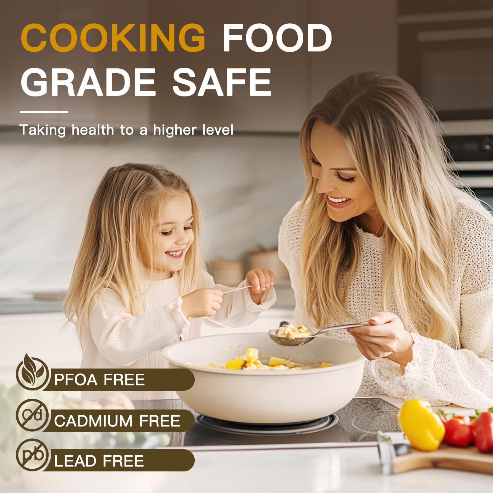 Astercook 23 Pcs Pots and Pans Set Non Stick, Ceramic Cookware Set Detachable Handle, RV Kitchen Cooking Set Removable Handles, Oven Safe, Induction Ready, Stackable Non-stick Set, Cream White - Image 8