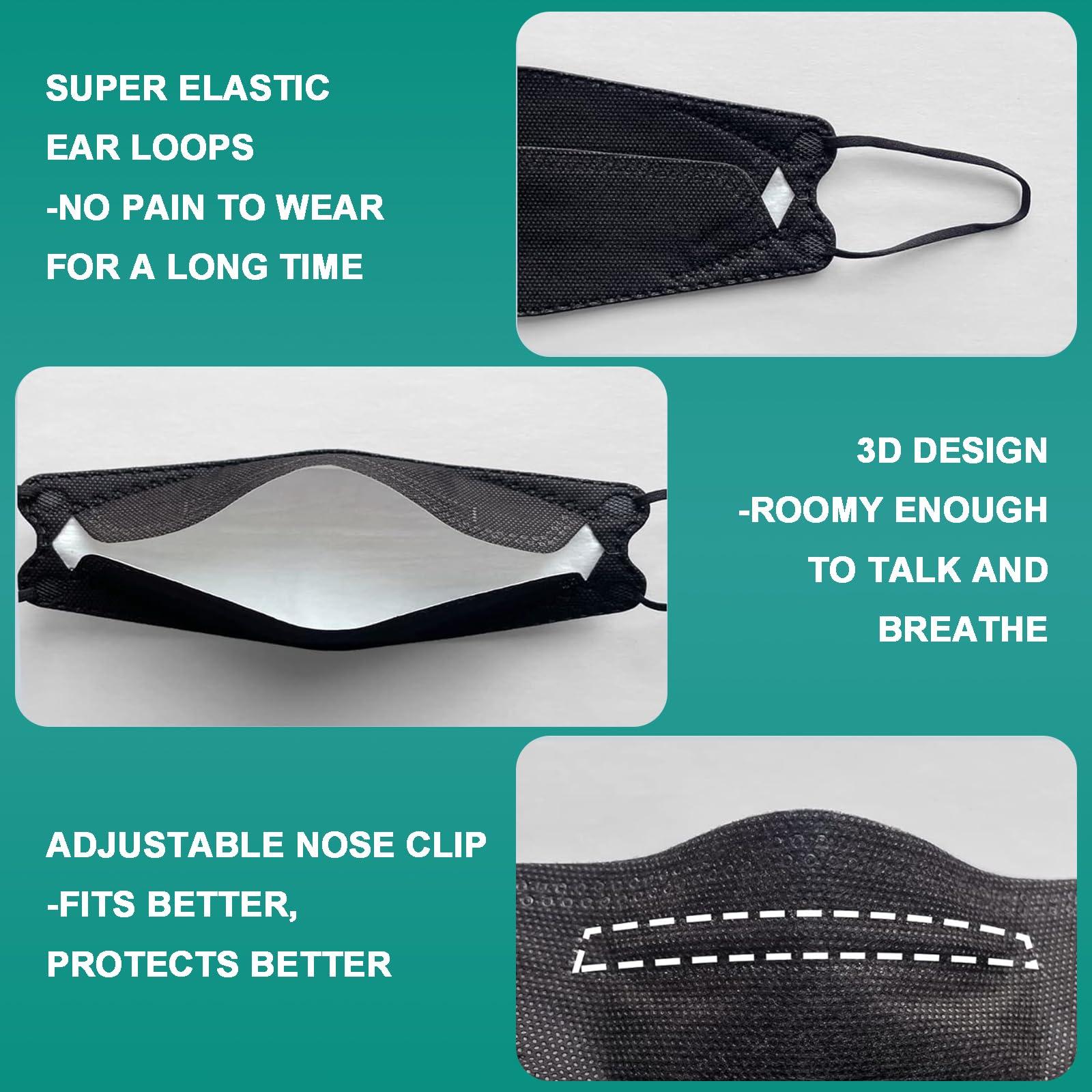 MGEIIRD KN95 Face Masks for Adults 50 Pcs, Individually Wrapped, 5-Ply Black Disposable Face Mask Against PM 2.5 Smoke & Dust, Filtration Efficiency 95% - Image 4