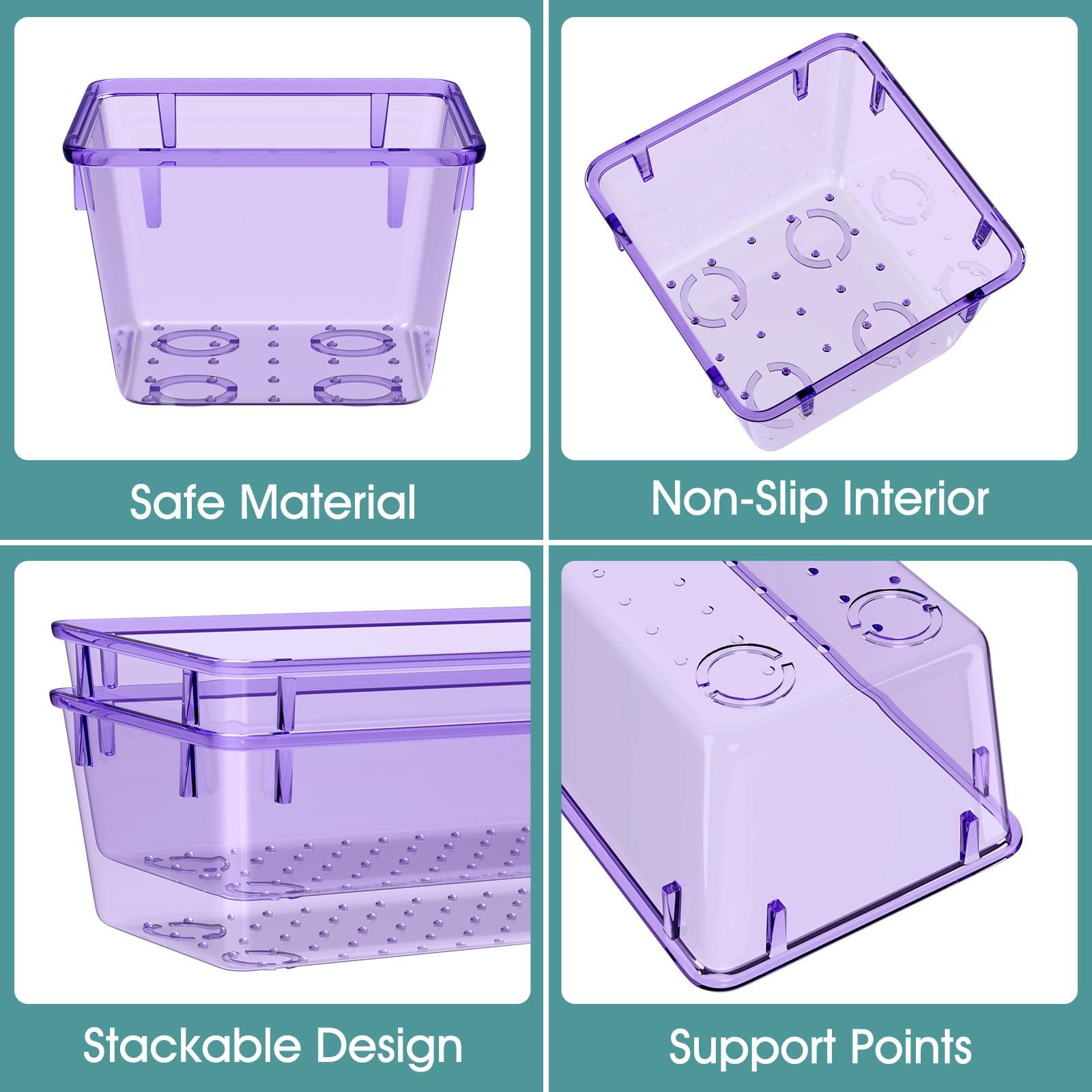 WOWBOX 25 PCS Plastic Drawer Organizer Set, Desk Drawer Divider Organizers and Storage Bins for Makeup, Jewelry, Gadgets for Kitchen, Bedroom, Bathroom, Office, Clear Purple - Image 4