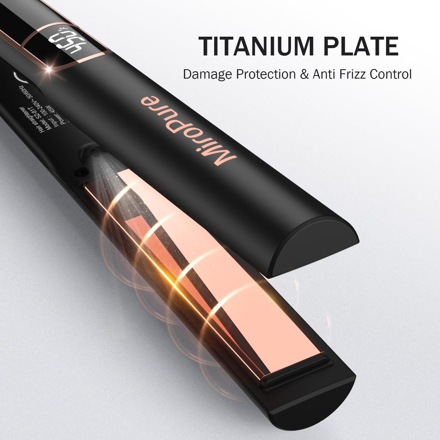MiroPure Flat Iron Hair Straightener, 1 Inch Titanium Plates Hair Straightener with 15S Heat-up, Professional MCH Ceramic Negative Ion Hair Iron Dual Voltage for Women Hair with Auto Shut-Off - Image 8