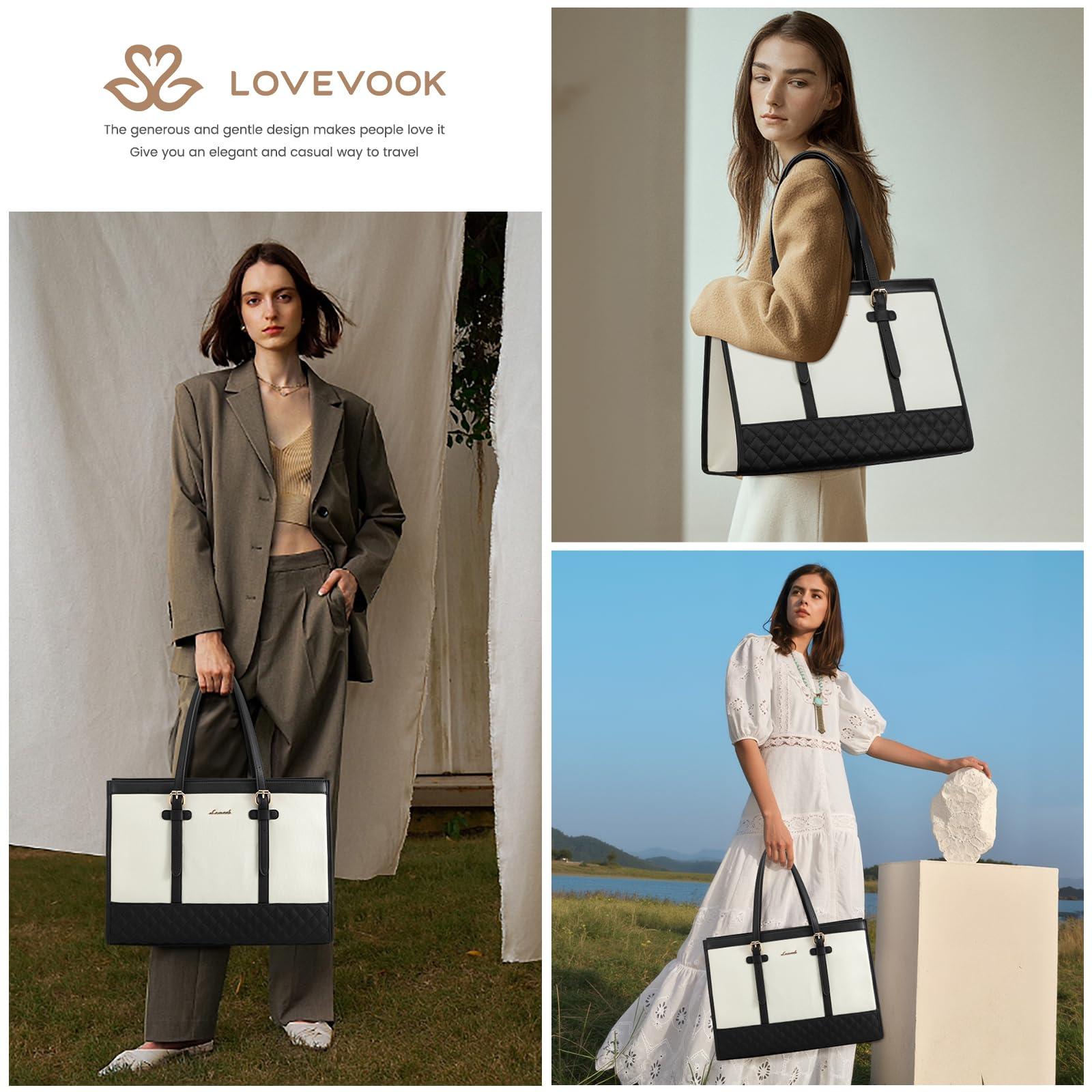 LOVEVOOK Laptop Bag for Women 15.6 inch Canvas Laptop Tote Bag, Large Capacity Work Bag with Clutch Purse, Computer Bag Office Business Briefcase, Casual Handbag for Travel College Teacher School - Image 2