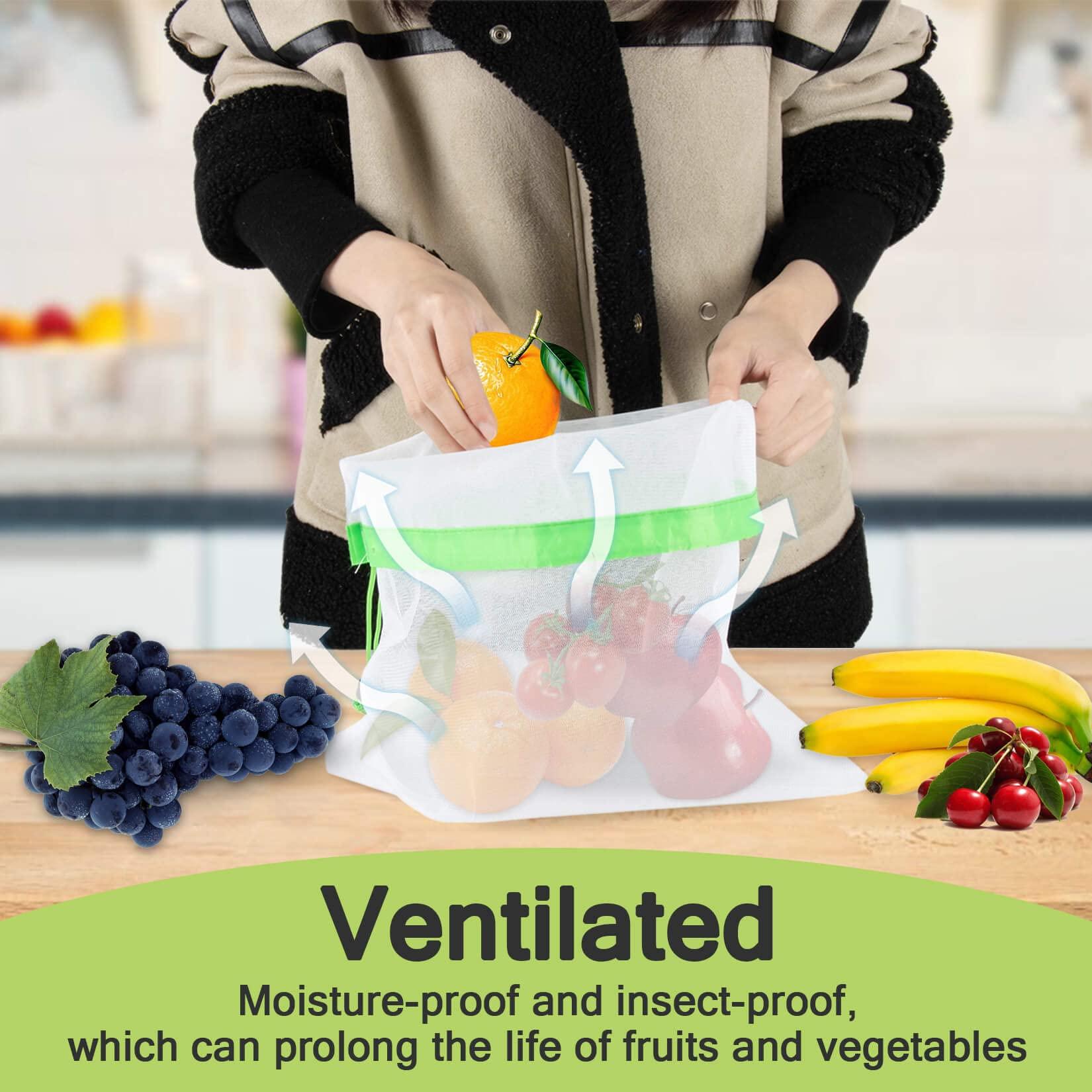 MAQIHAN 12PCS Reusable Produce Bags - Mesh Produce Bags Drawstring Reusable Washable Vegetable Storage Bags Refrigerator Keep Fresh Grocery Food Fruits Veggie Green Net Bag Toy Storage Zero Waste Shop - Image 5
