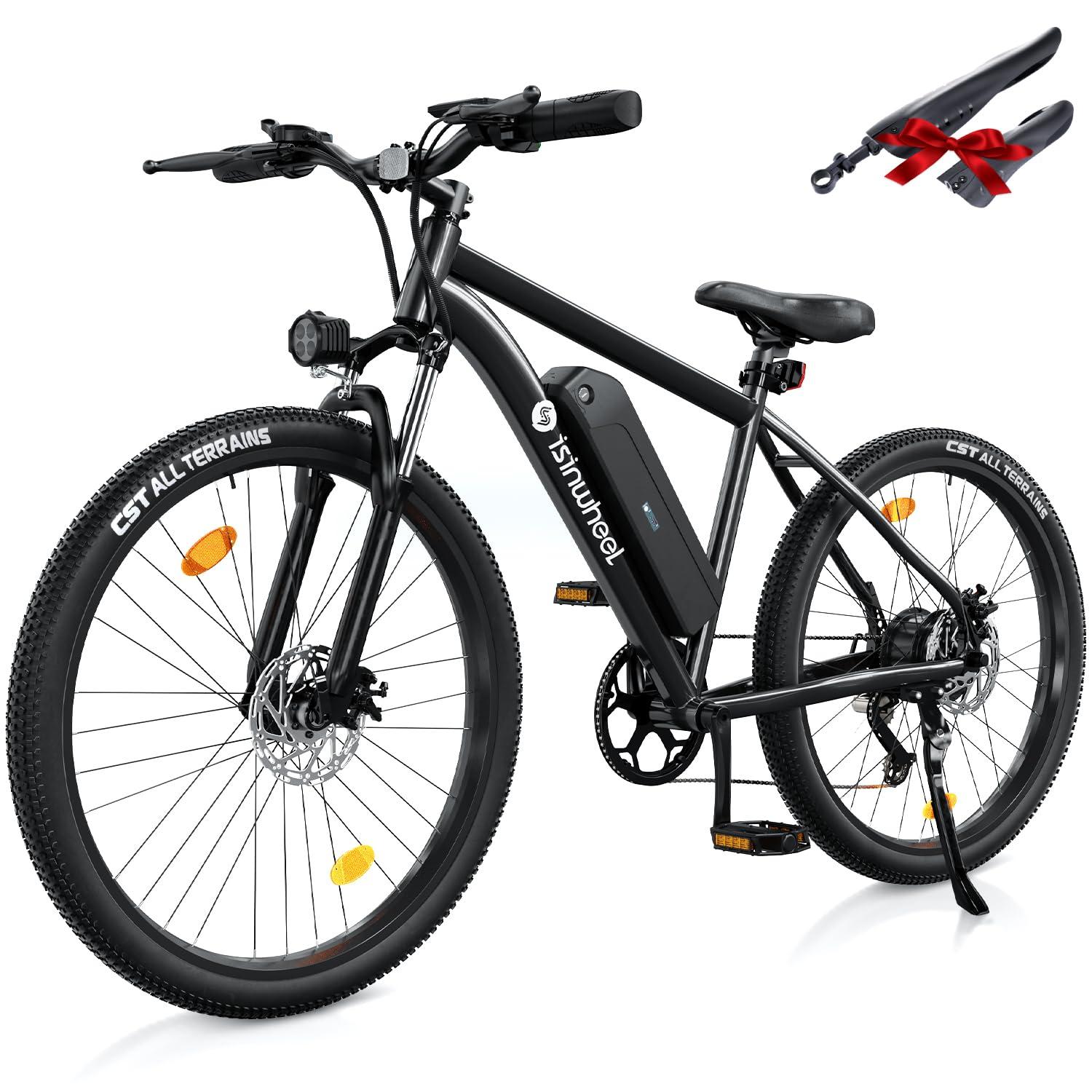 isinwheel M10 Electric Bike Adult 500W, 26" Commuting Electric Mountain Bike 20MPH Max Range 55+ Miles, Removable Battery, Professional 35-Speed, Front Fork Suspension Lightweight Electric Bicycle
