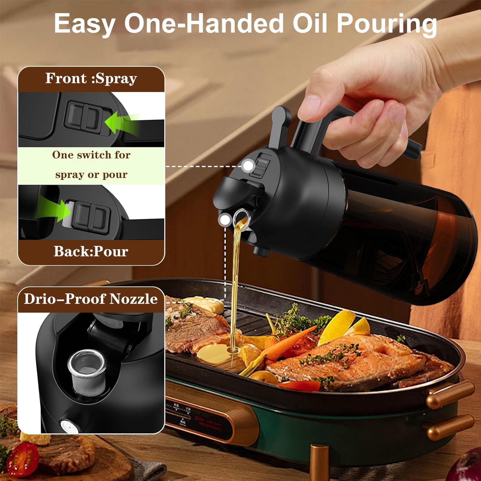 LAKUMIQI 2-in-1 Glass Oil Dispenser & Sprayer - 16oz/470ml Leakproof Olive Oil Sprayer Bottle for Cooking, Air Fryer, BBQ, Baking, Salad (Black) - Image 2