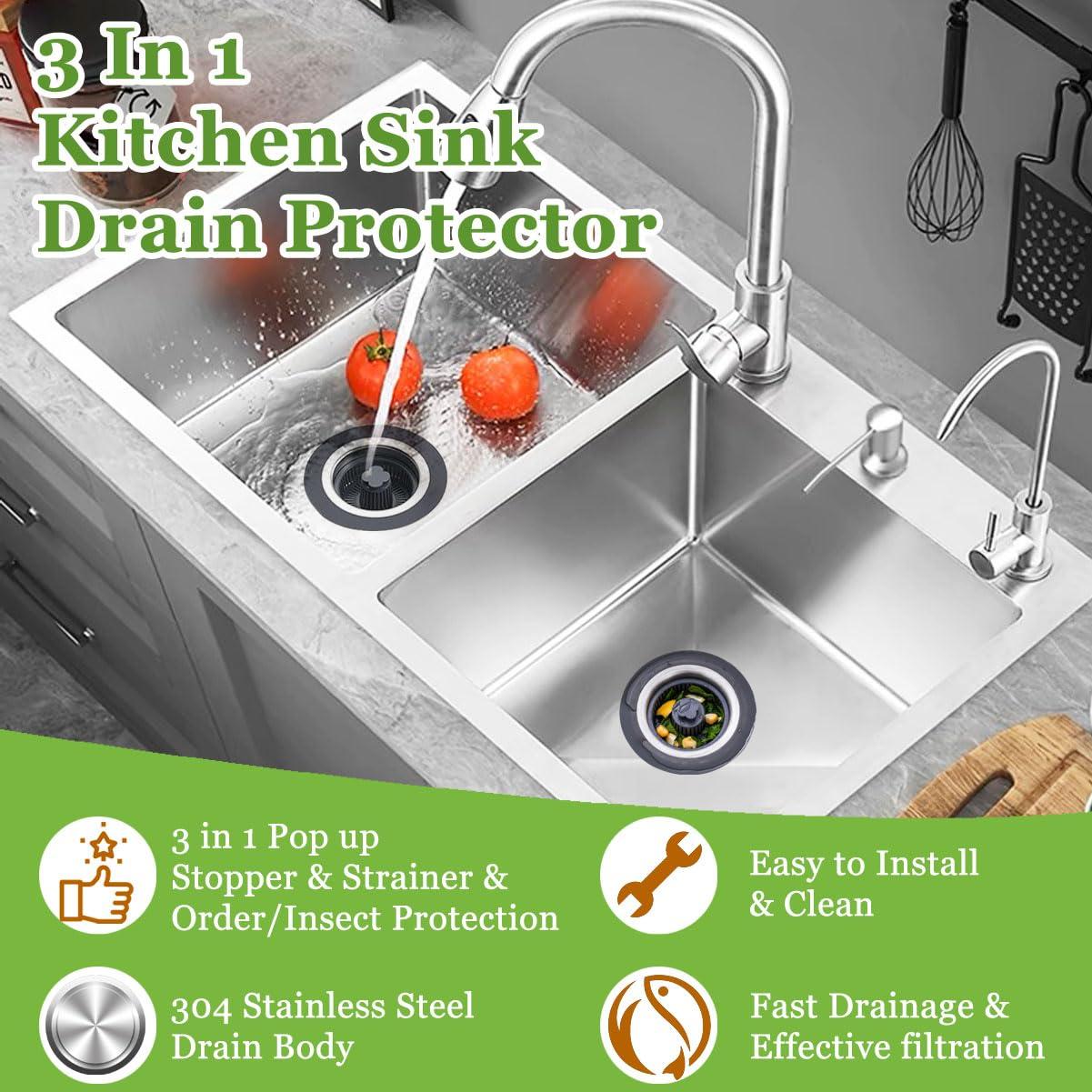 WSYLEN 3 in 1 Kitchen Sink Drain Strainer and Stopper Combo, Stainless Steel Pop Up Kitchen Sink Stopper, Sink Drain Strainer for Standard 3-1/2 Inch Drain - Image 6