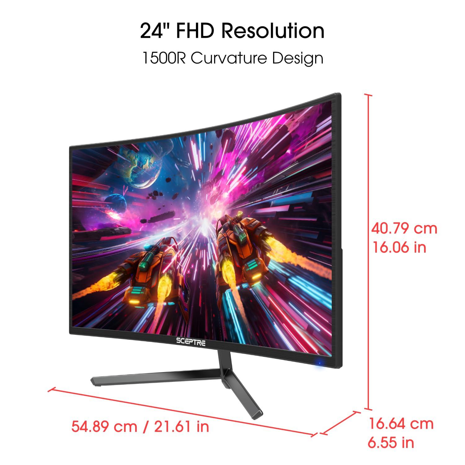 Sceptre 24-inch Curved Gaming Monitor 1080p up to 165Hz DisplayPort HDMI 99% sRGB, AMD FreeSync Build-in Speakers Machine Black (C248B-FWT168) - Image 2