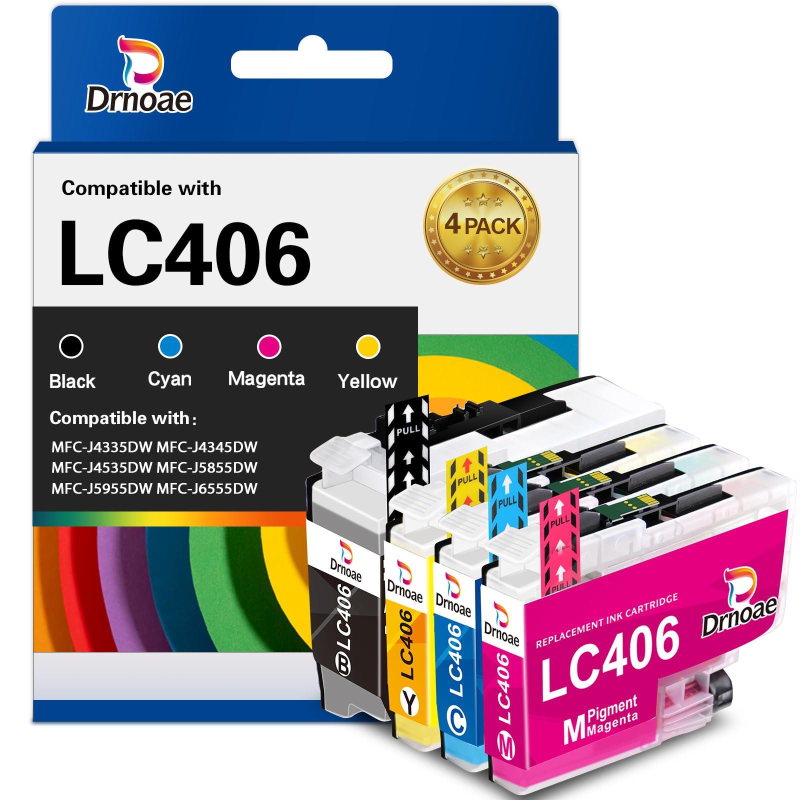 LC406 LC406XL Ink Cartridges Replacement for Brother Printer LC 406 406 XL for MFC-J4335DW MFC-J5855DW MFC-J6555DW MFC-J4535DW MFC-J6955DW MFC-J4345DW MFC-J5955DW - 4 Pack High Yields BK/C/M/Y