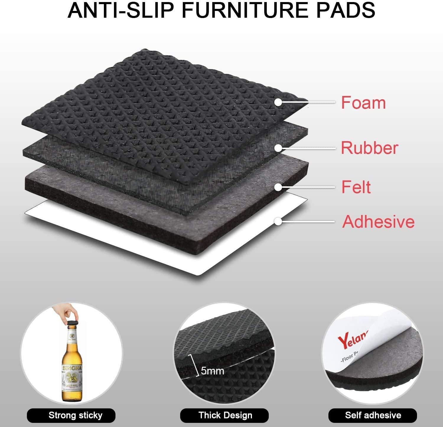 Yelanon Non Slip Furniture Pads -56 pcs（1+2）” Furniture Grippers, Non Skid Furniture Legs,Self Adhesive Rubber Furniture Feet, Anti Slide Furniture Hardwood Floor Protector for Keep Couch Stoppers - Image 3