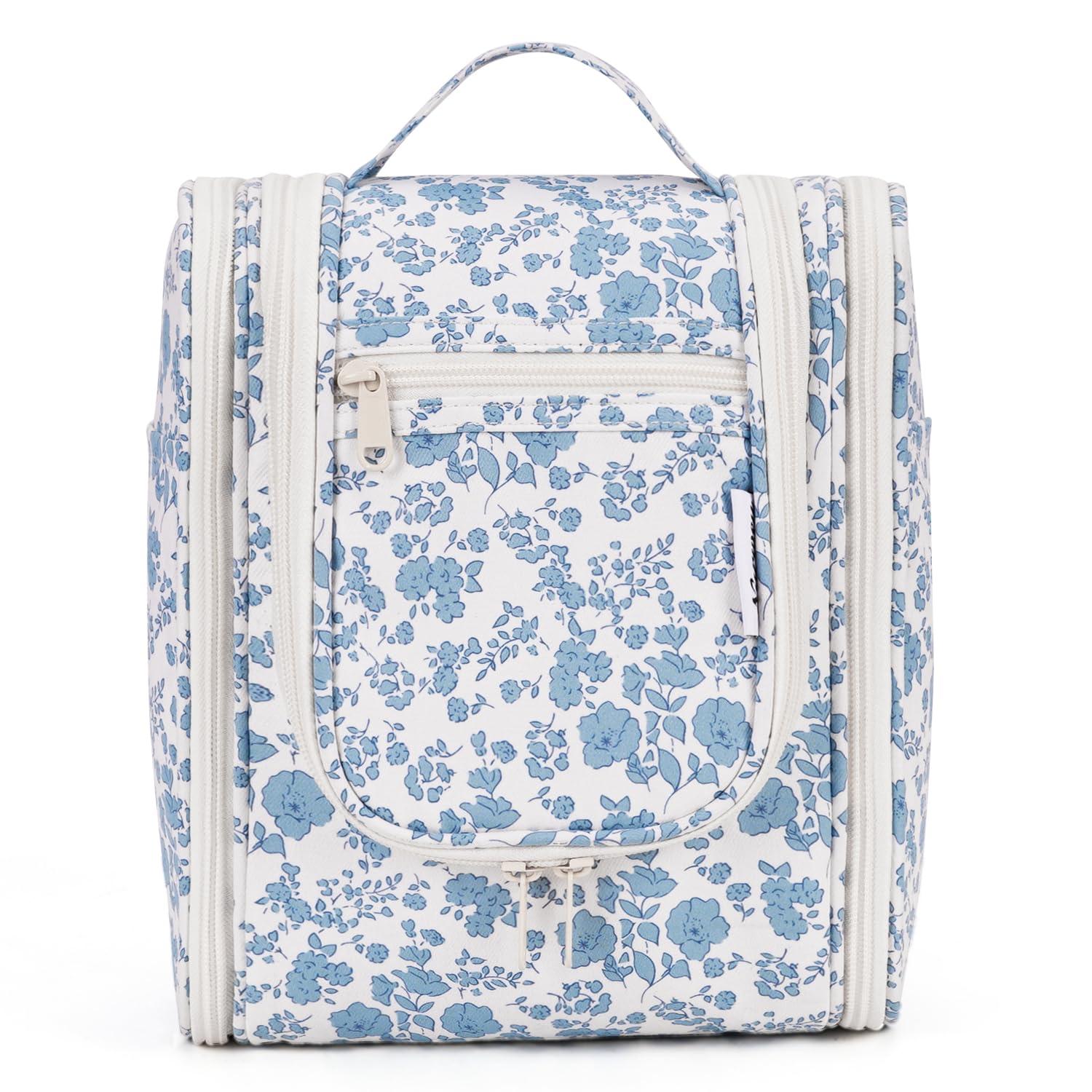 Narwey Hanging Toiletry Bag Women Travel Makeup Bag Organizer Toiletries Bag for Travel Size Essentials Accessories Cosmetics (Medium,Little Blue Flower)