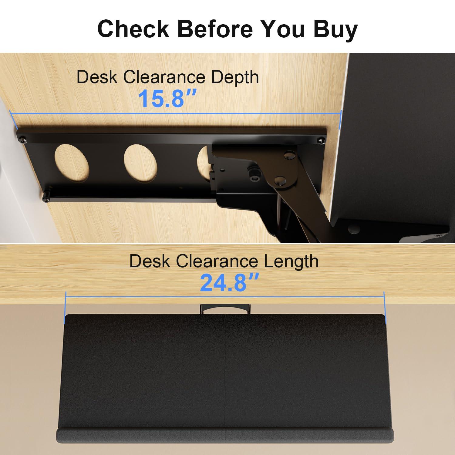 Suptek Keyboard Tray Under Desk Height Adjustable Ergonomic Sliding Keyboard and Mouse Tray, 25”x9.8”, DSF5 - Image 5