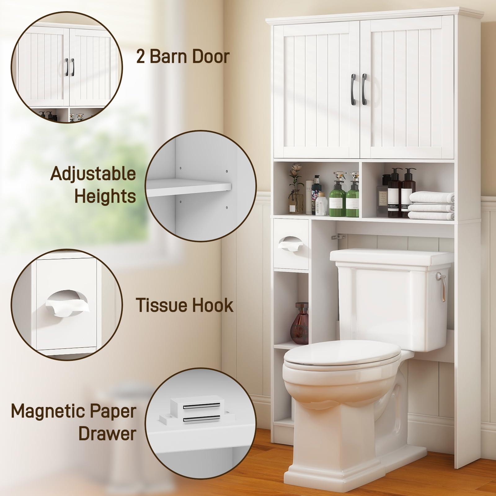 Over The Toilet Storage Cabinet, Farmhouse Storage Cabinet Over Toilet with Barn Door& Toilet Paper Holder Stand，Home Space-Saving Toilet Rack, for Bathroom, Restroom, Laundry. - Image 4