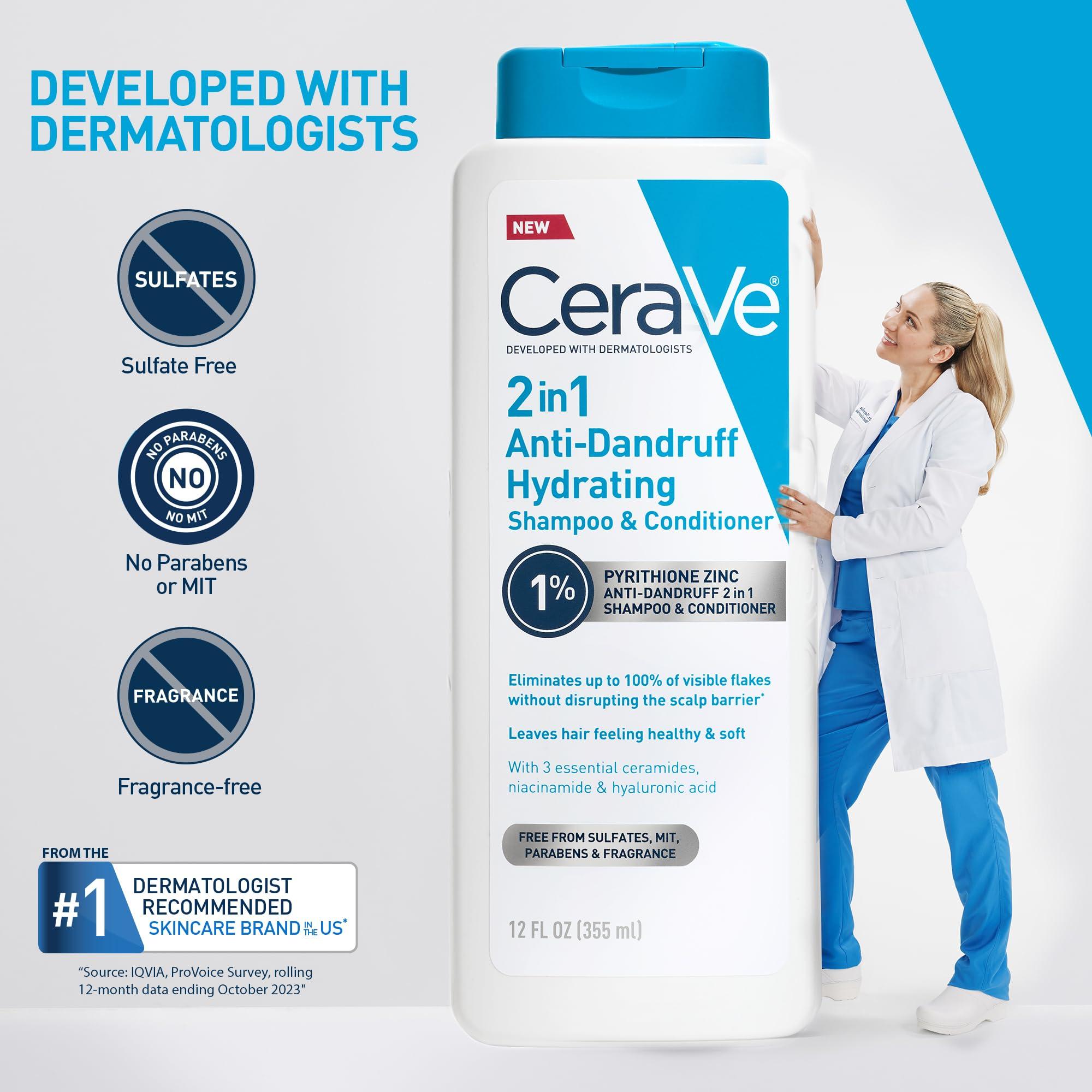 CeraVe 2 In 1 Hydrating Anti Dandruff Shampoo And Conditioner, 1% Pyrithione Zinc Dandruff Treatment, Color Safe & Sulfate Free Shampoo And Conditioner, Helps Eliminate Dandruff & Relieve Itchy Scalp - Image 6