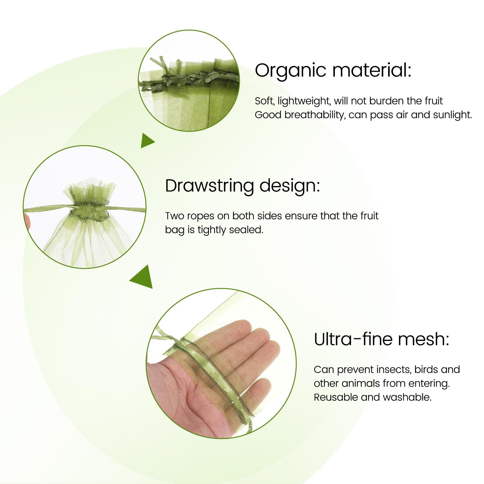100 PCS Green Fruit Protection Bags, 4 × 6 Inch Small Drawstring Mesh Bags, Reusable Netting Fruit Protection Bags for Fruit Trees, Green Bag for Fruits Vegetables Plant - Image 4