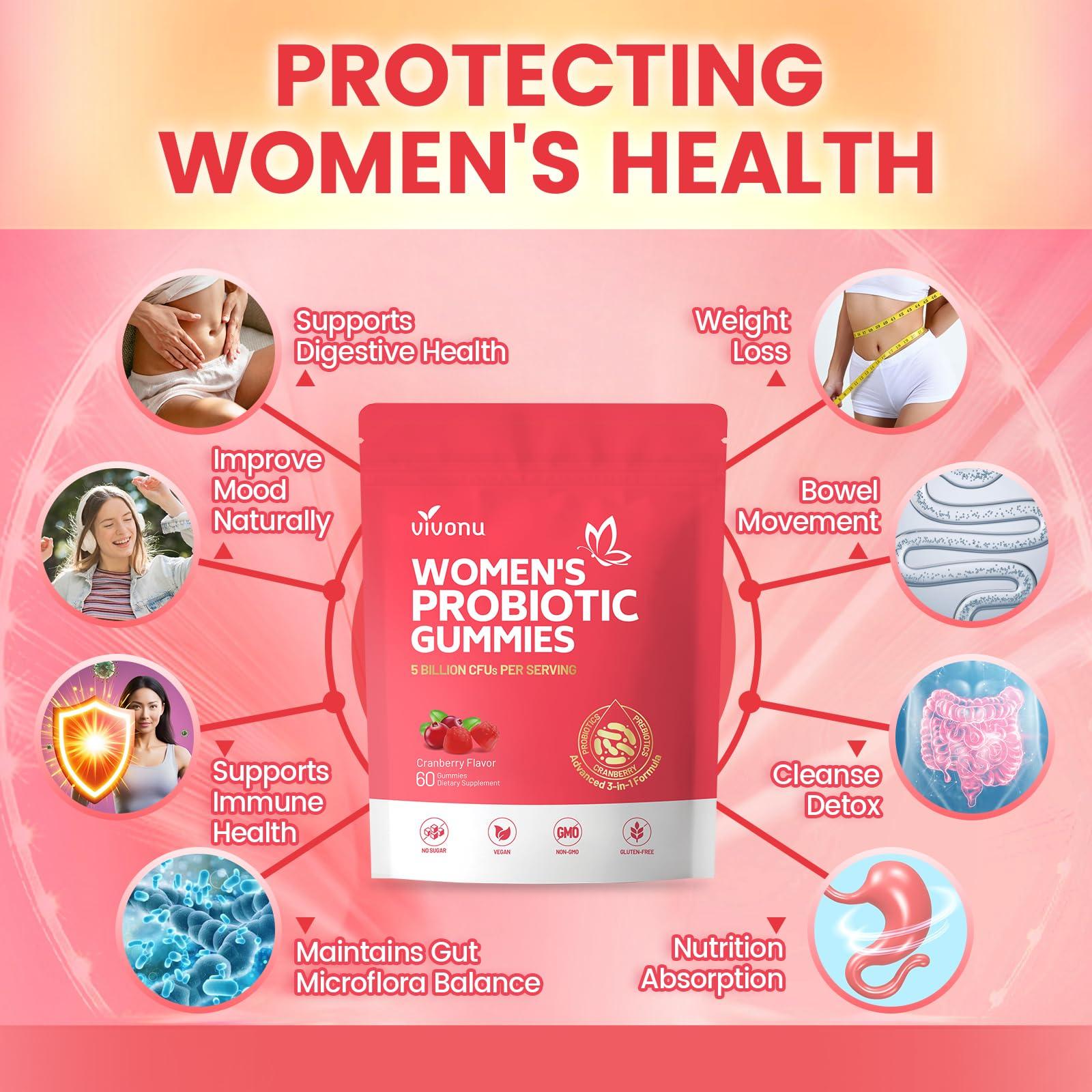 Vaginal Probiotics for Women, Feminine Balance pH Gummies for Healthy Odor, Yeast Balance & Flora + Vitamin C for Immune Support -Cranberry - Image 2