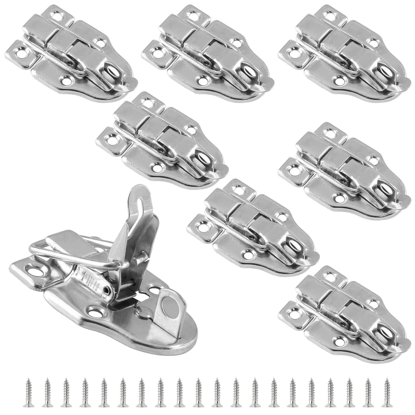 Zorfeter 8Pcs Modern Silver Style Duckbilled Hasp Clasp Latch Lock Box Toggle Latch with Padlock Hole for Jewelry Box Cabinet Toolbox Vintage Suitcases (with Screws)