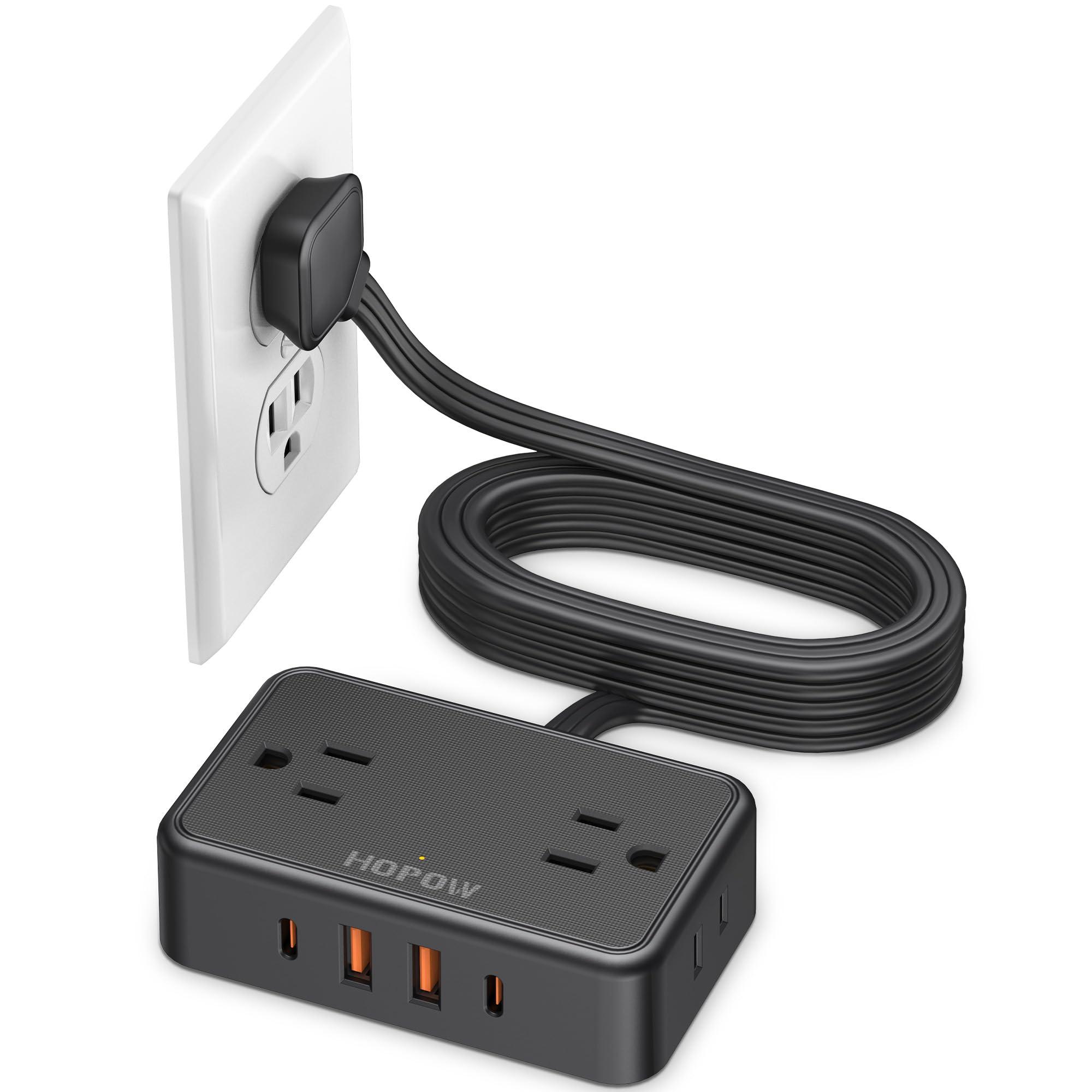 HOPOW Flat Plug Extension Cord, 6 Ft Ultra Thin Power Strip, 4 AC Wide Spaced outlets and 4 USB (2 USB-C) Ports, No Surge Protector for Cruise Ship, Travel, Dorm Room Essentials (Black)